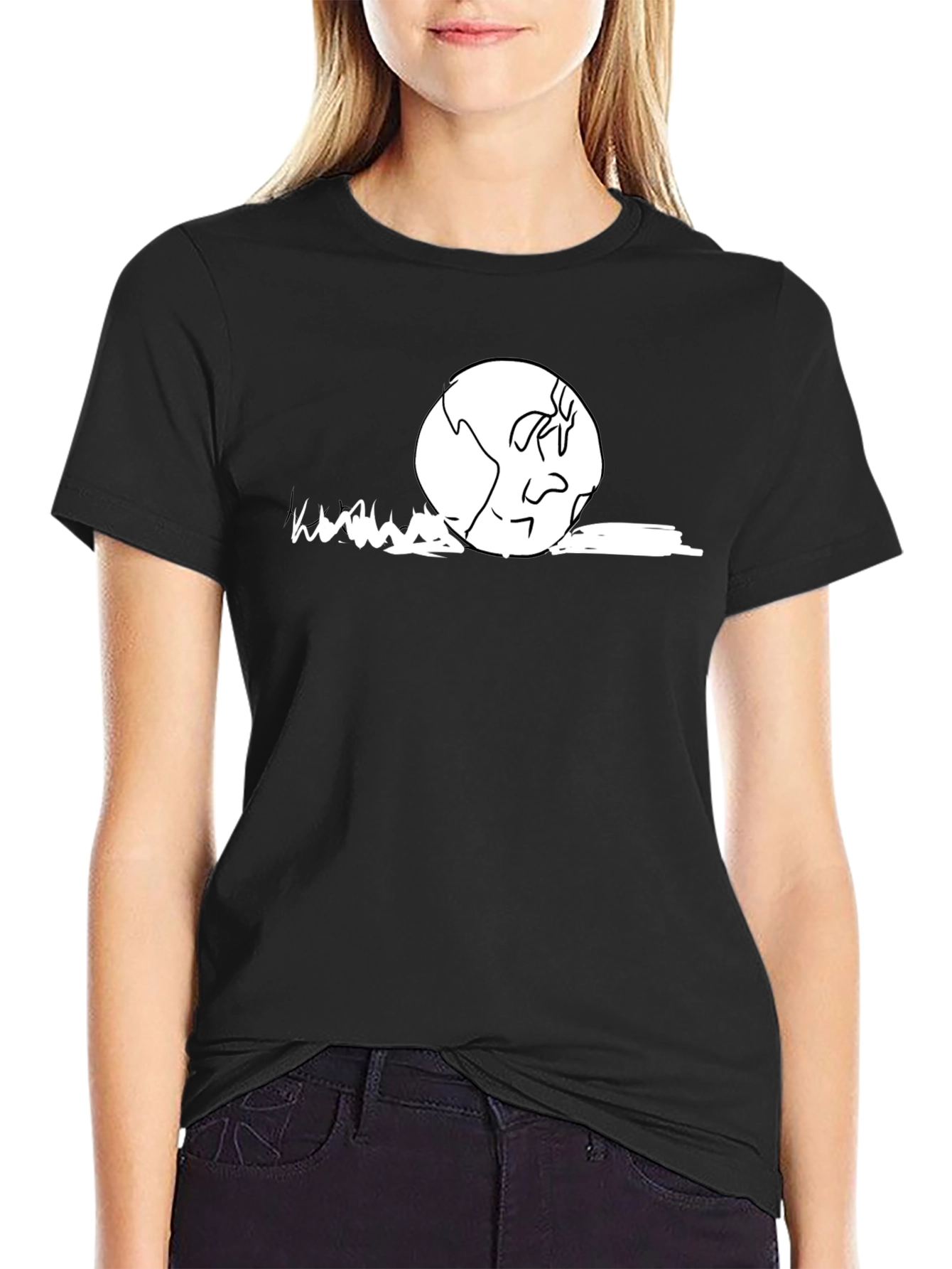 Black Earth Cartoon Graphic T-Shirt - Black Cotton Casual Wear view 2