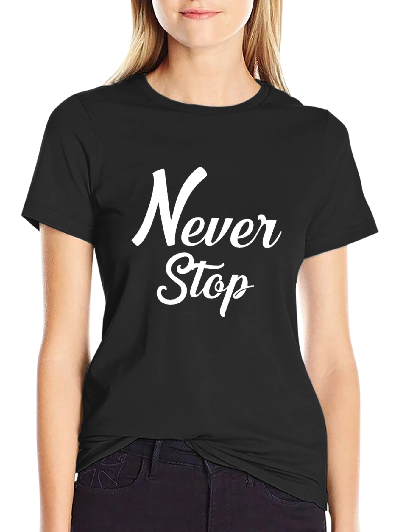 Black Never Stop Graphic T-Shirt - Black Casual Tee view 2