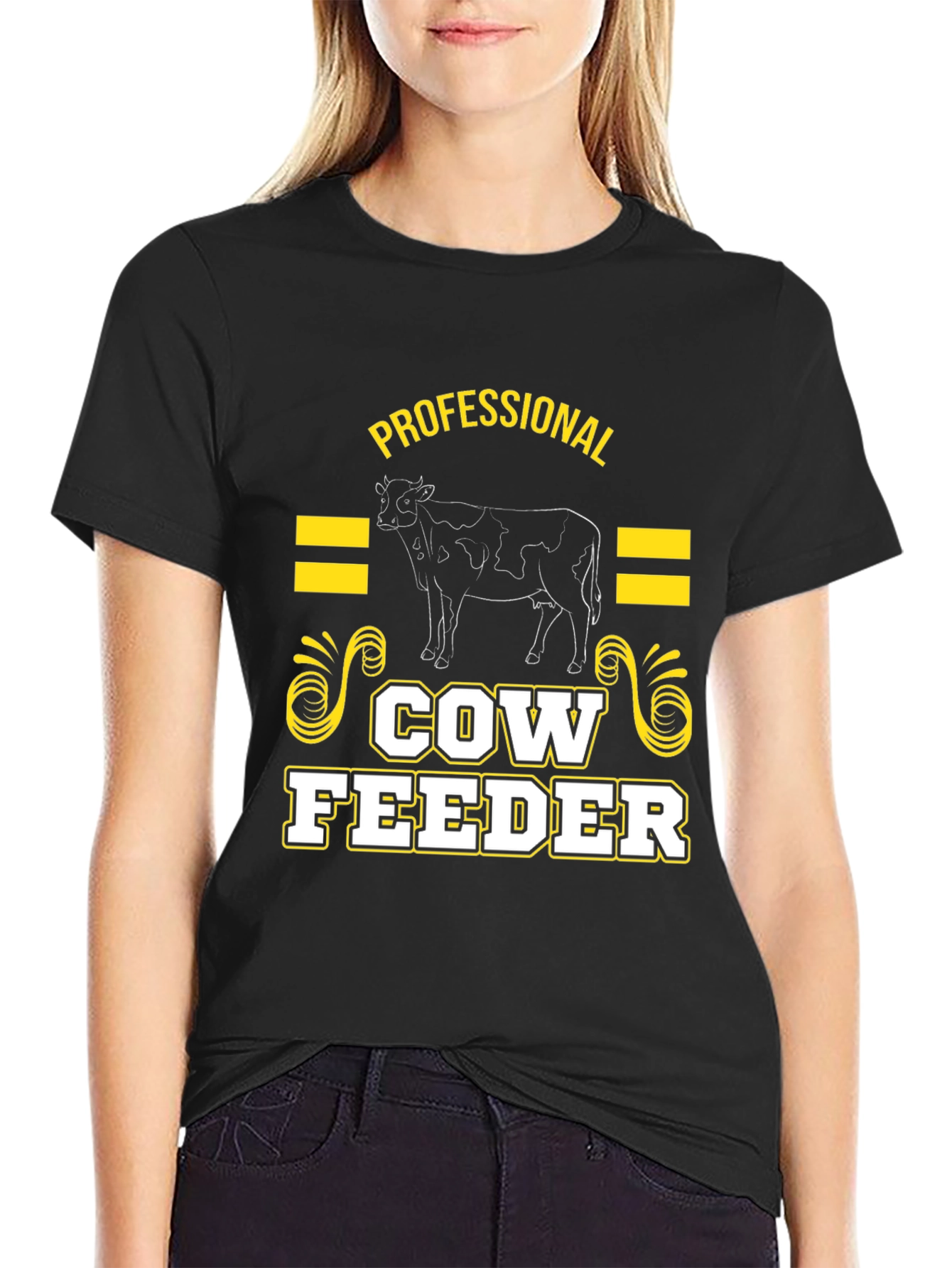 Black Professional Cow Feeder Graphic T-Shirt view 2