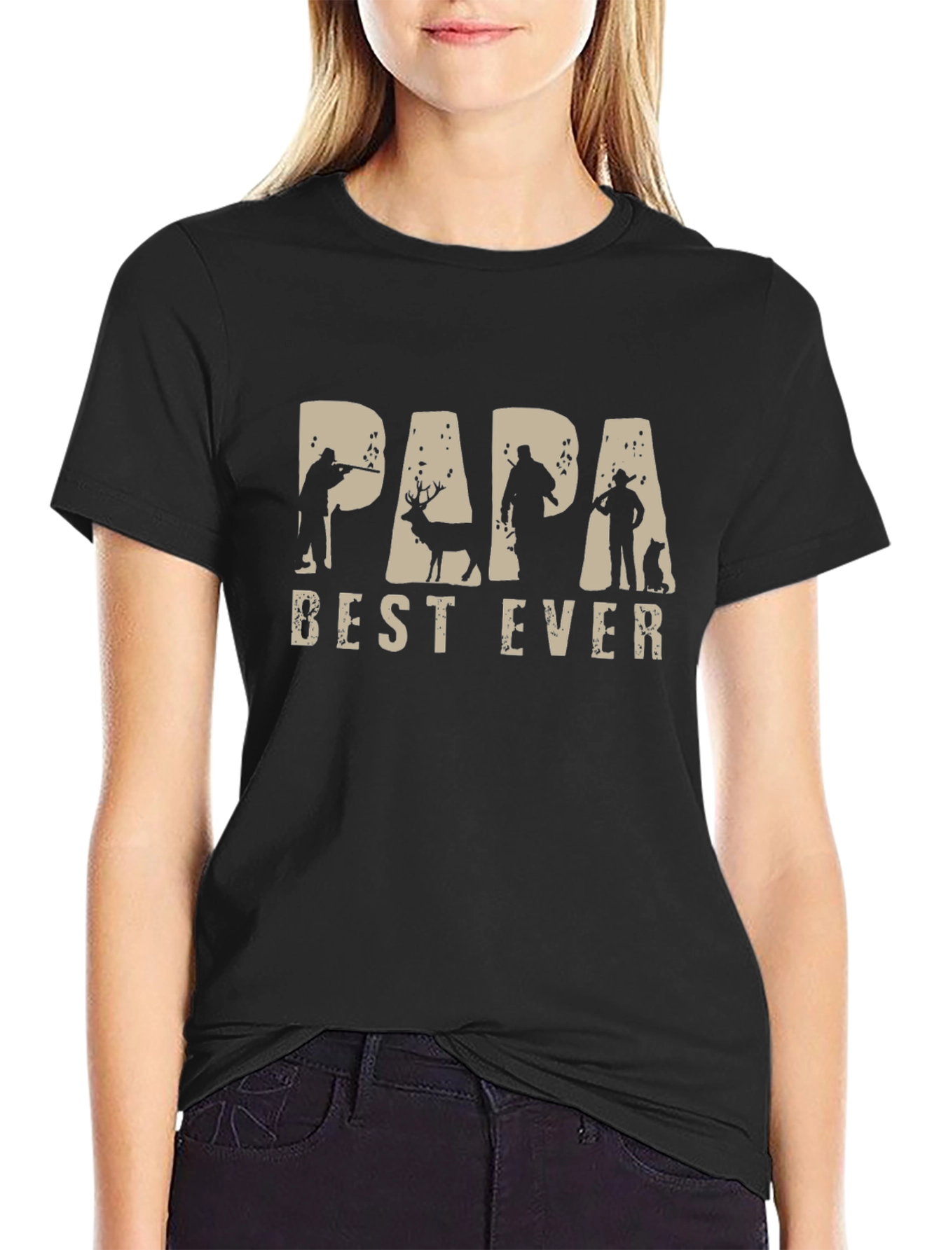 Black Papa Best Ever Hunting Graphic T-Shirt view 2