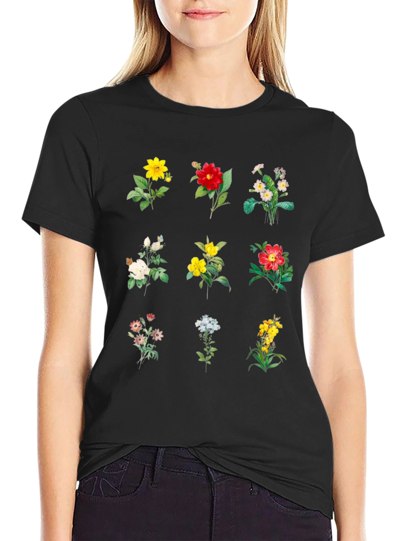 Black Floral Print Black T-Shirt view 2