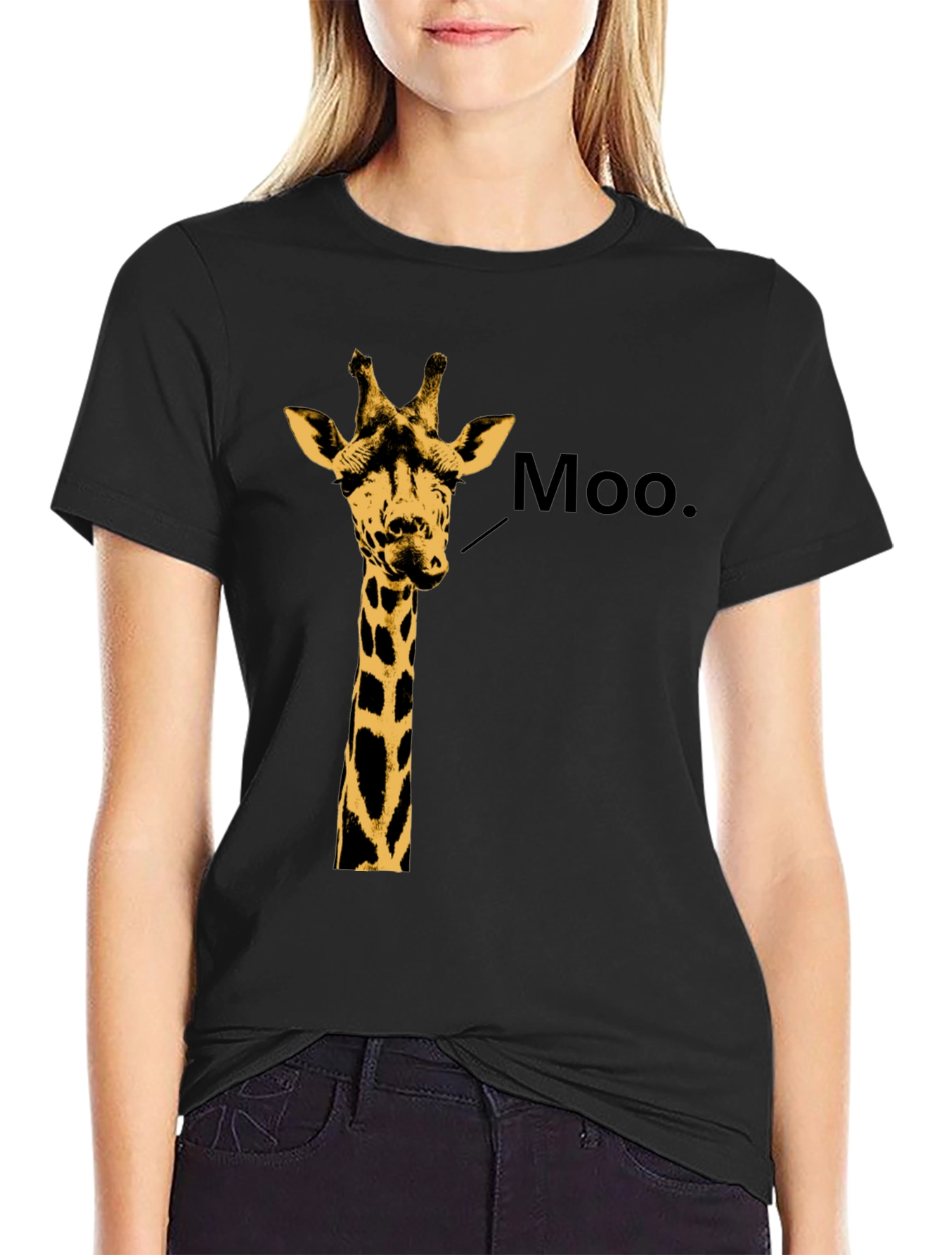 Black Giraffe Moo T-Shirt - Funny Animal Graphic Tee view 2
