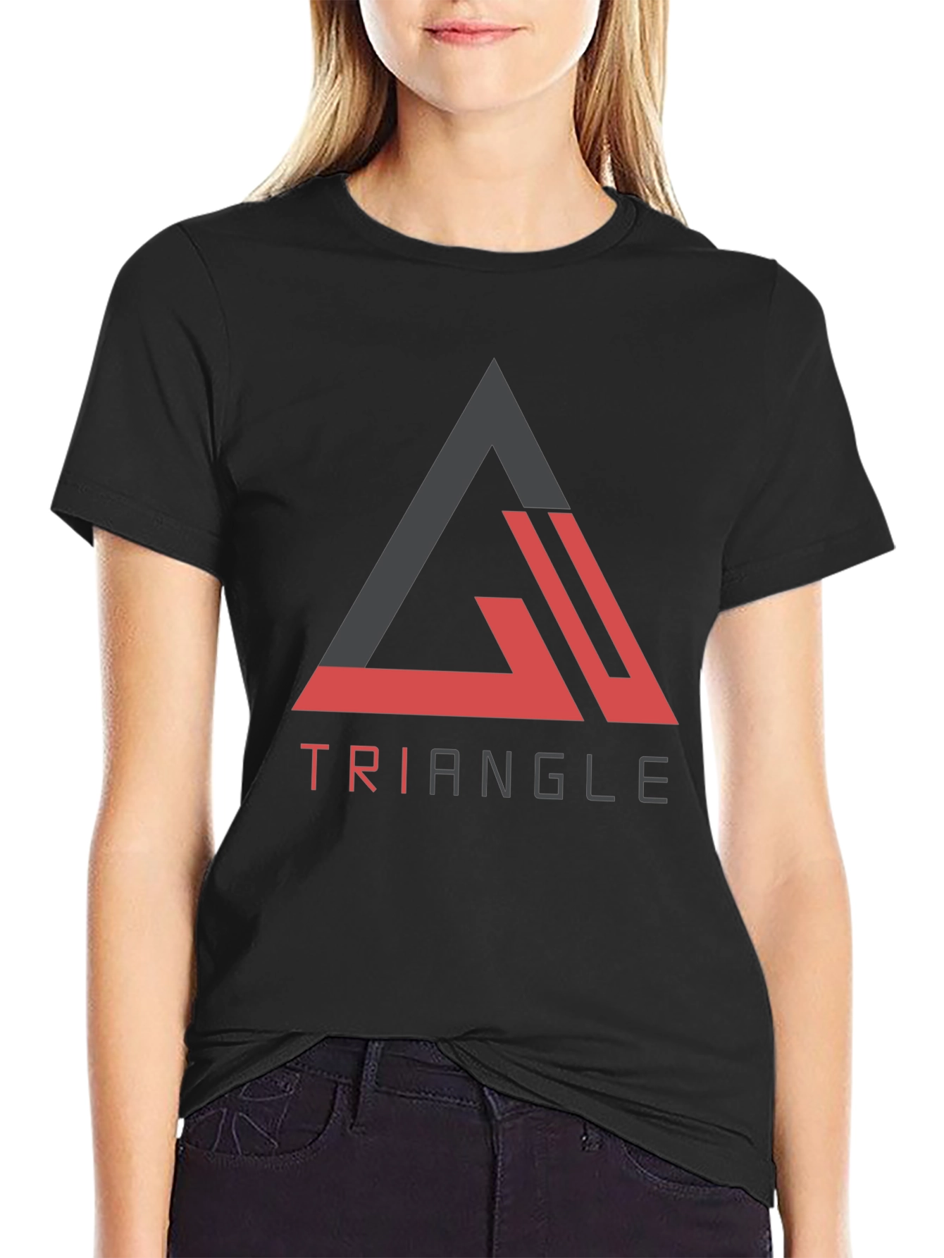 Black Triangle Graphic Tee - Modern Casual Black T-Shirt view 2