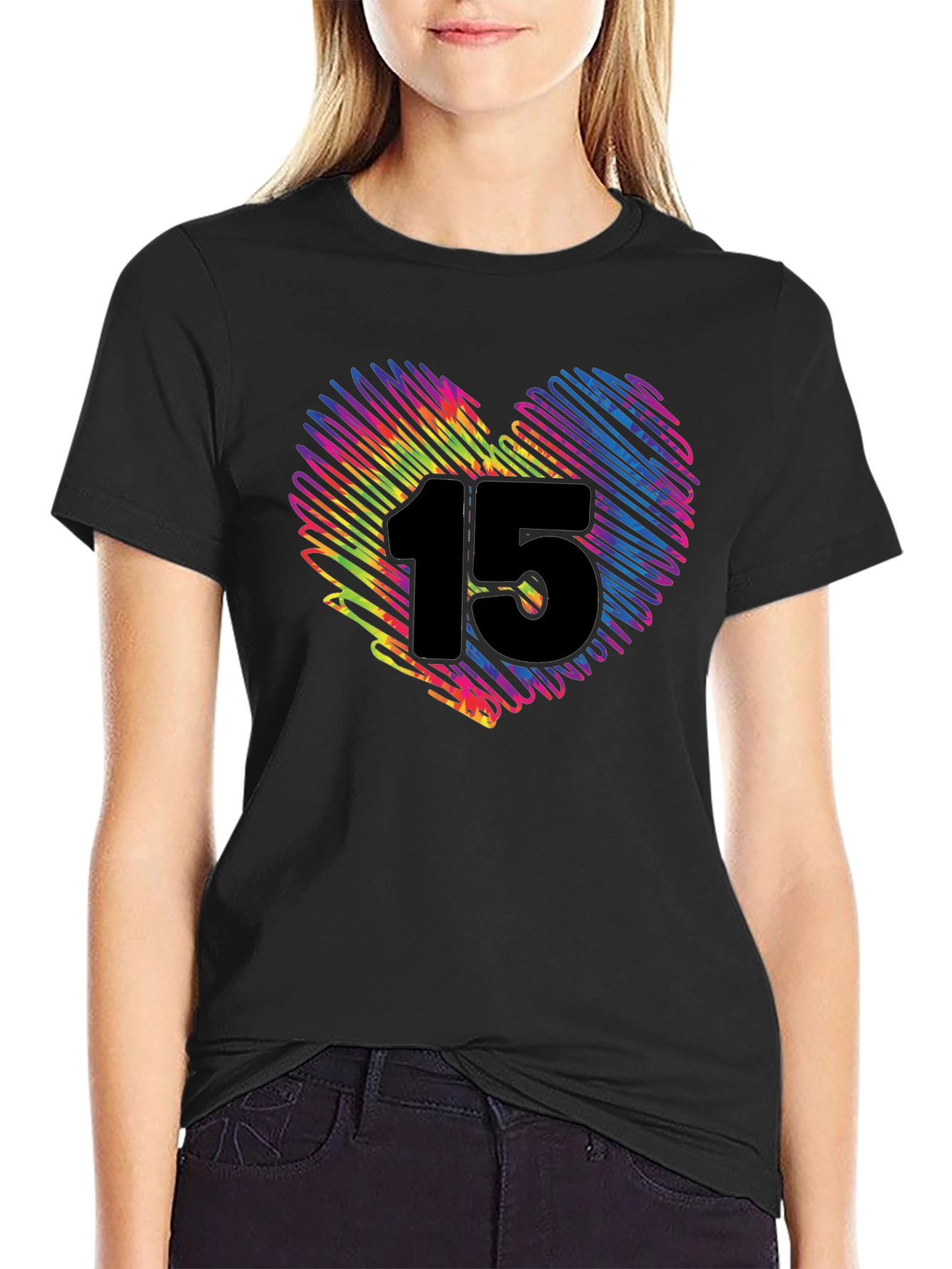 Black Rainbow Heart 15 T-Shirt - Black Cotton Blend view 2