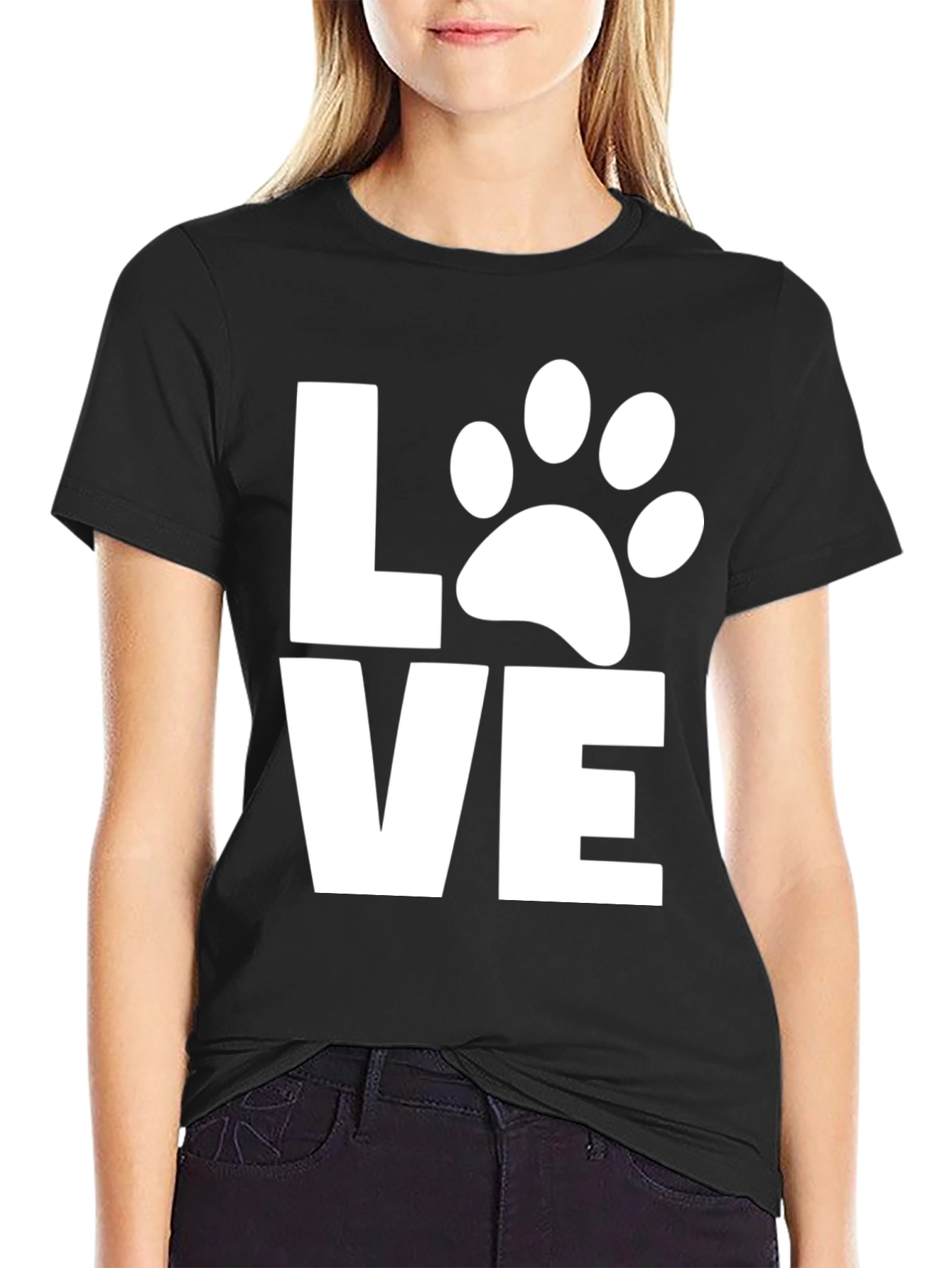 Black Love Dog Paw Print T-Shirt -  Unisex Black Tee view 2