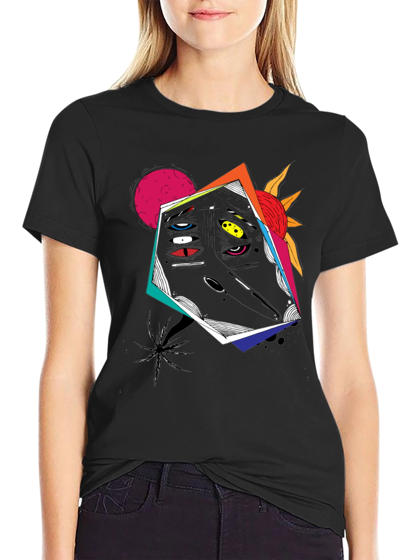 Black Abstract Graphic Print Black Tee view 2