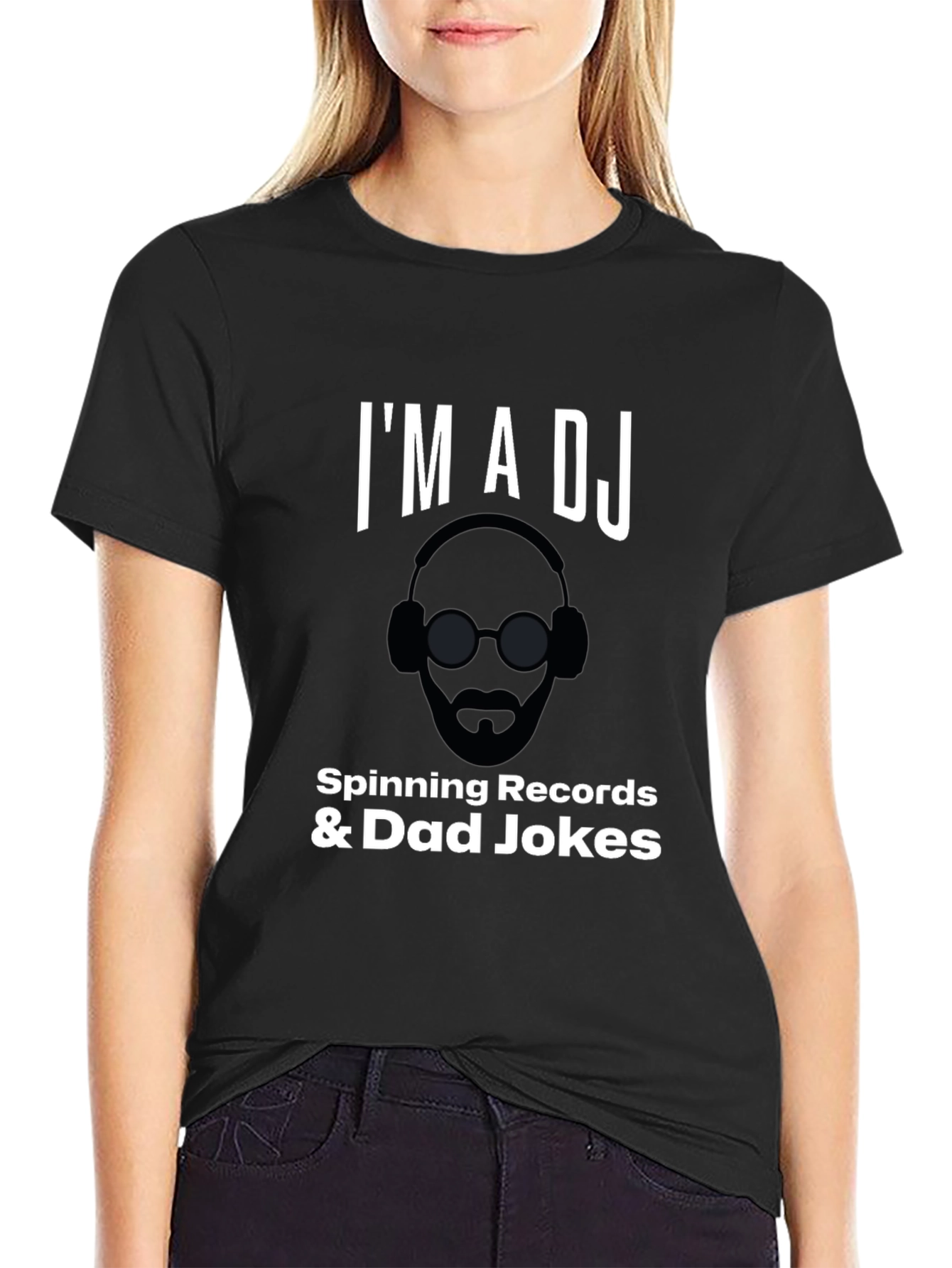 Black I'm a DJ Spinning Records & Dad Jokes Graphic T-Shirt view 2