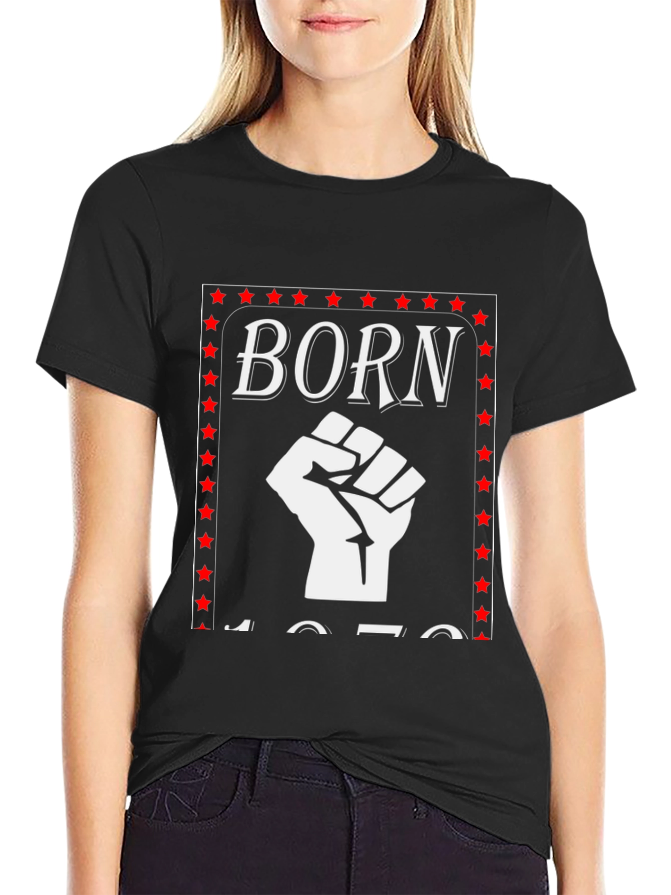 Black Born in the 70s T-Shirt, Fist Graphic Tee view 2