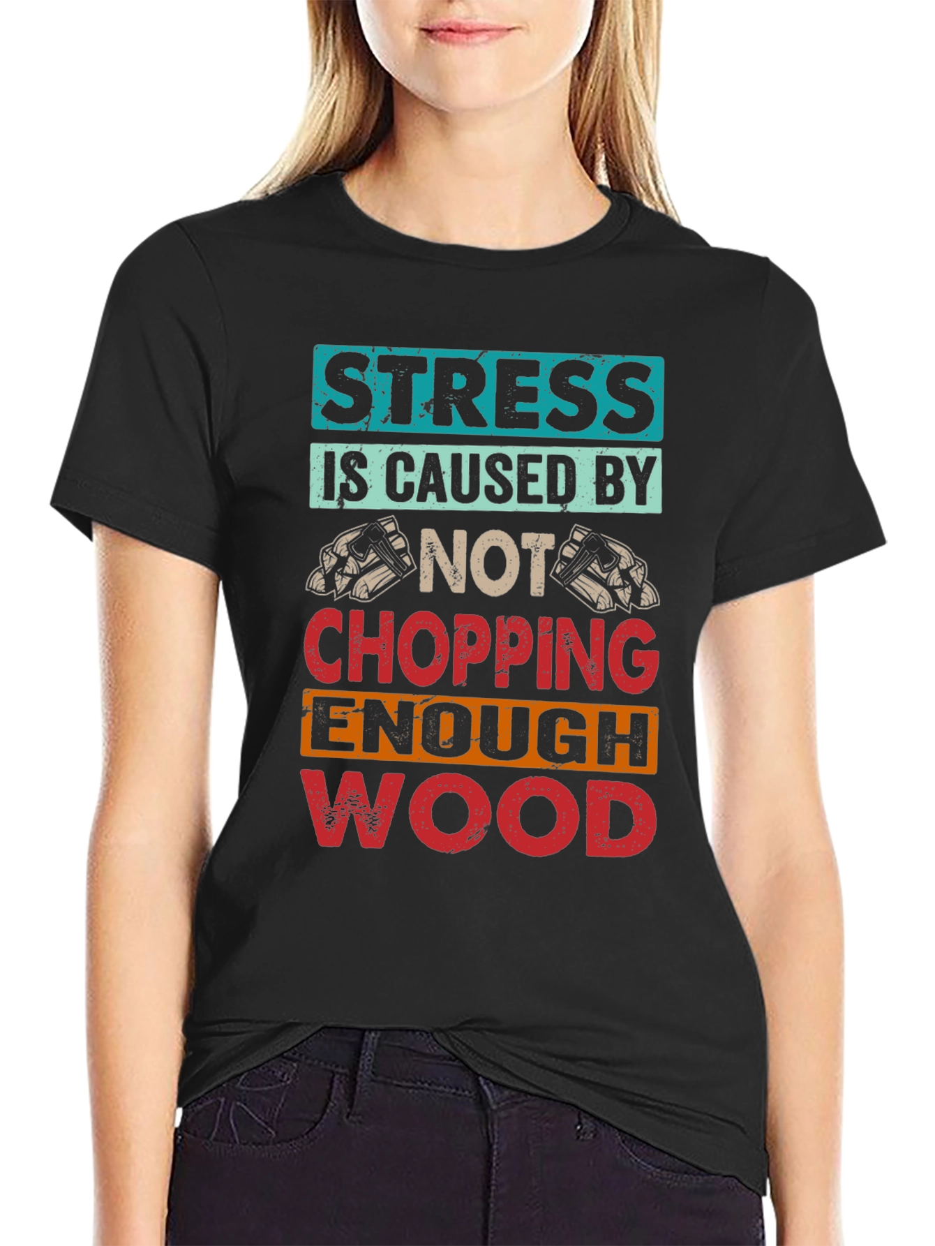 Black Stress Wood Chopping T-Shirt view 2