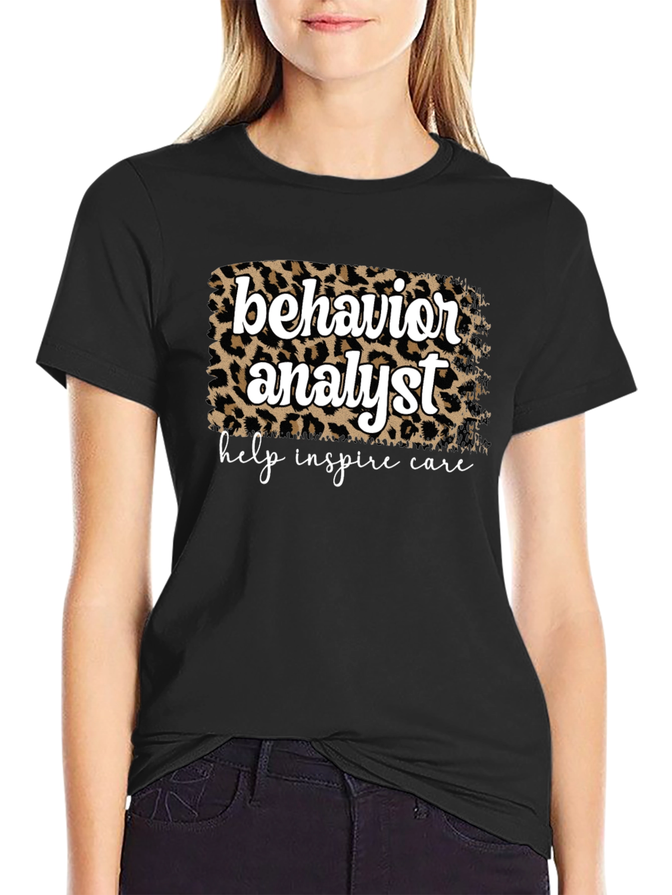 Black Behavior Analyst Leopard Print Graphic Tee view 2
