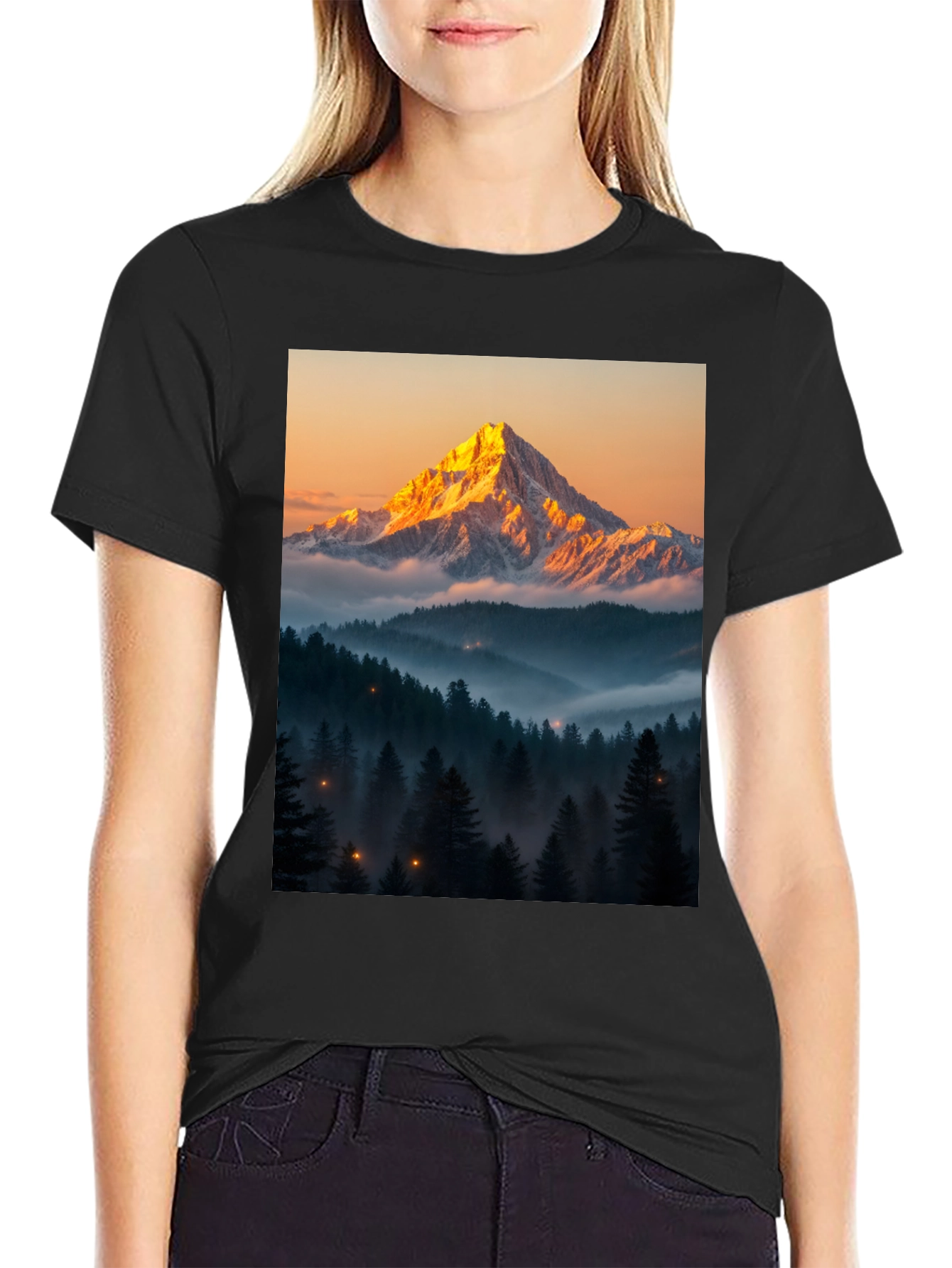 Mountain Peak Forest Graphic Tee - Black - 2