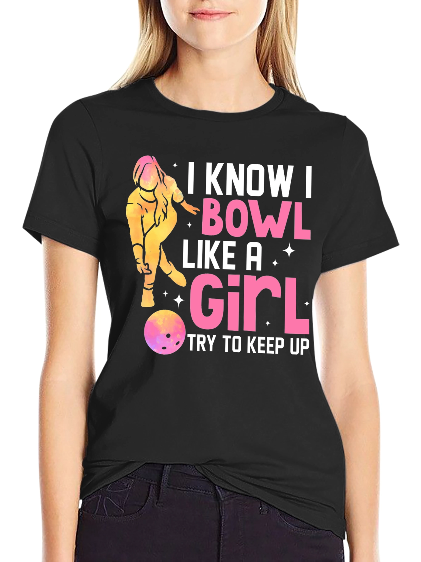 Black I Bowl Like a Girl T-Shirt - Funny Bowling Tee view 2