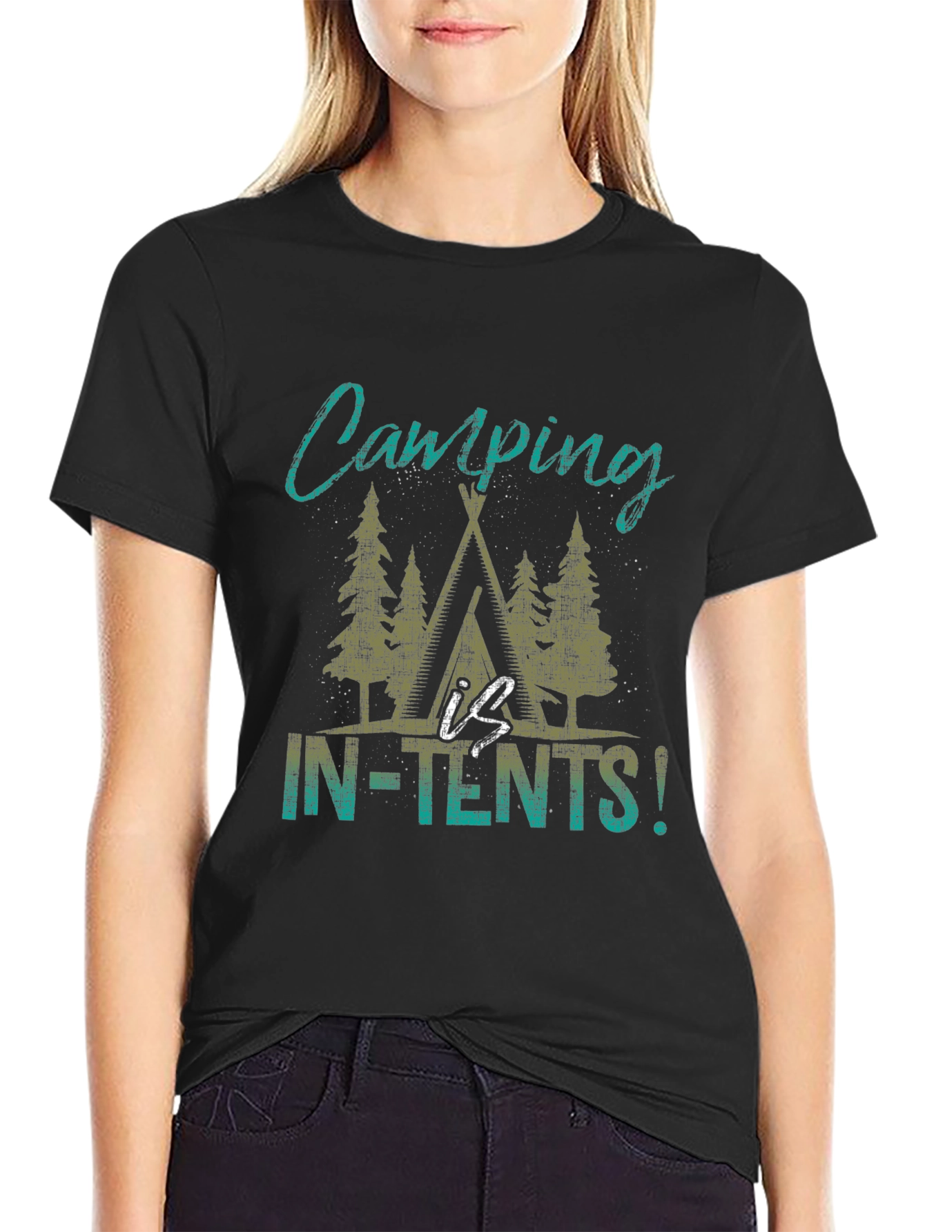 Black Camping In-Tents T-Shirt - Outdoor Adventure Tee view 2