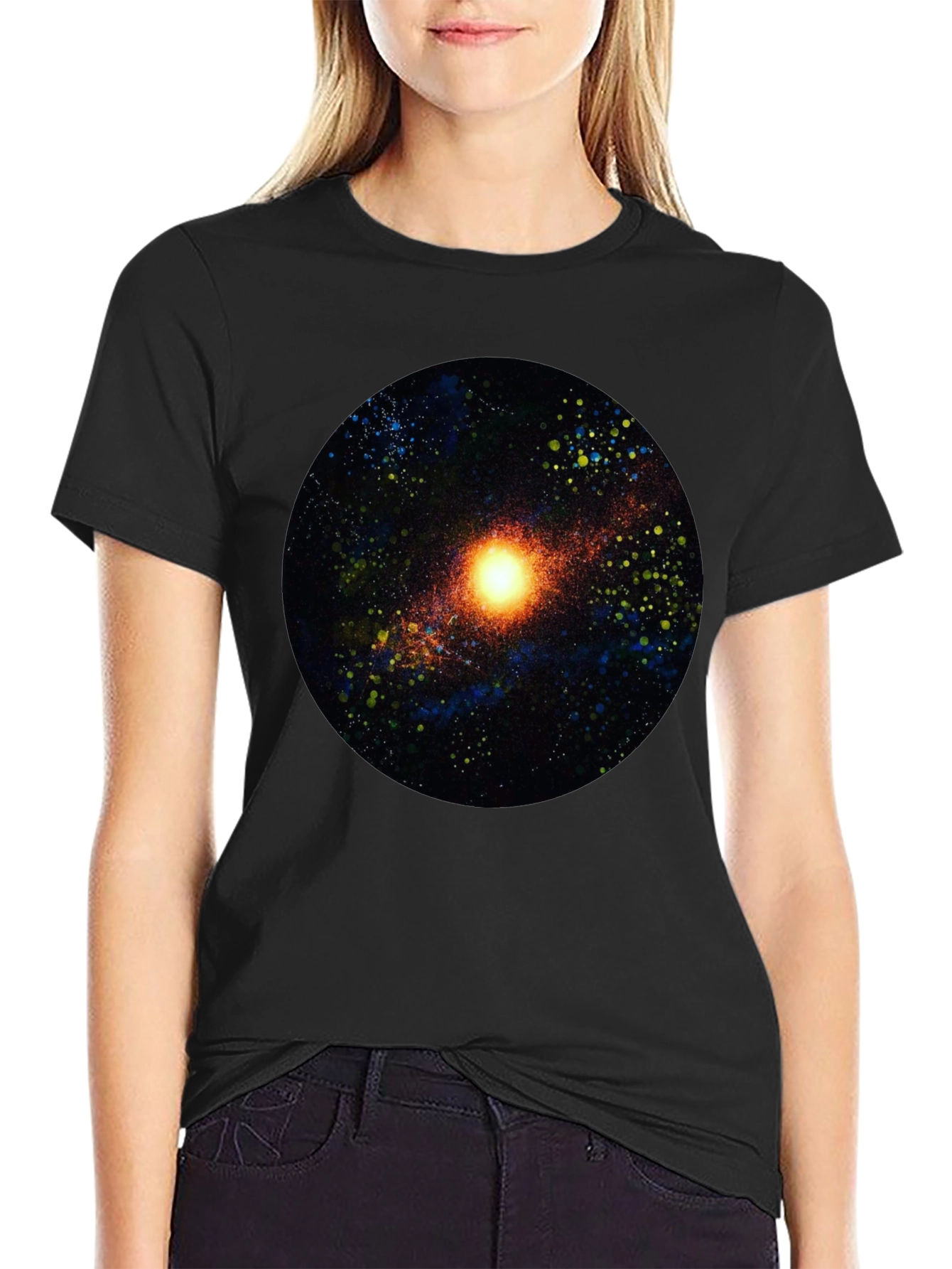 Black Galaxy Print Black T-Shirt view 2
