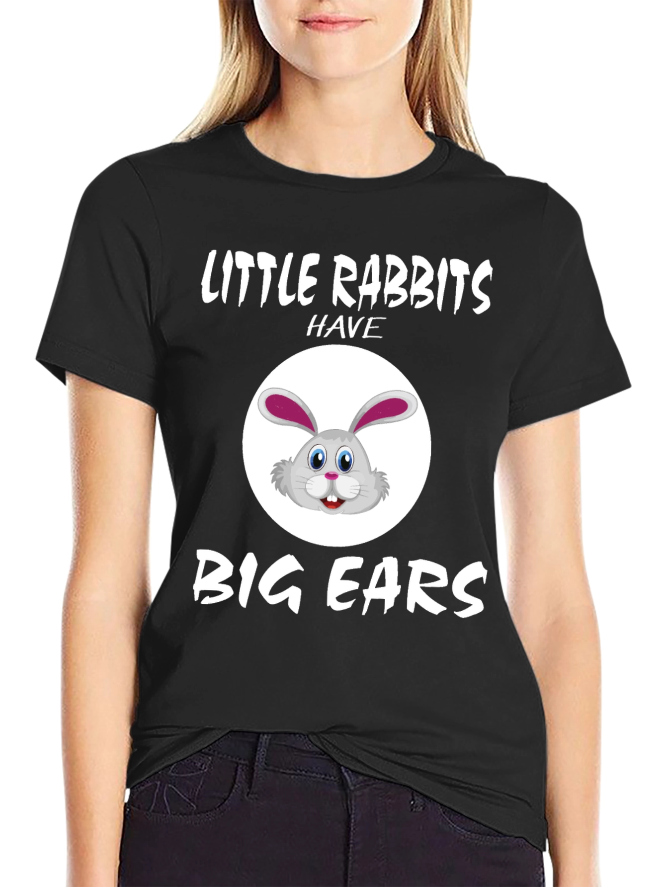 Black Little Rabbits Big Ears Graphic Tee view 2