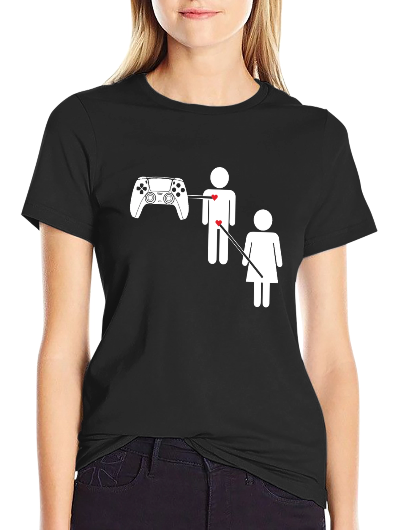 Black Gamer's Heart T-Shirt - Black Cotton Tee view 2