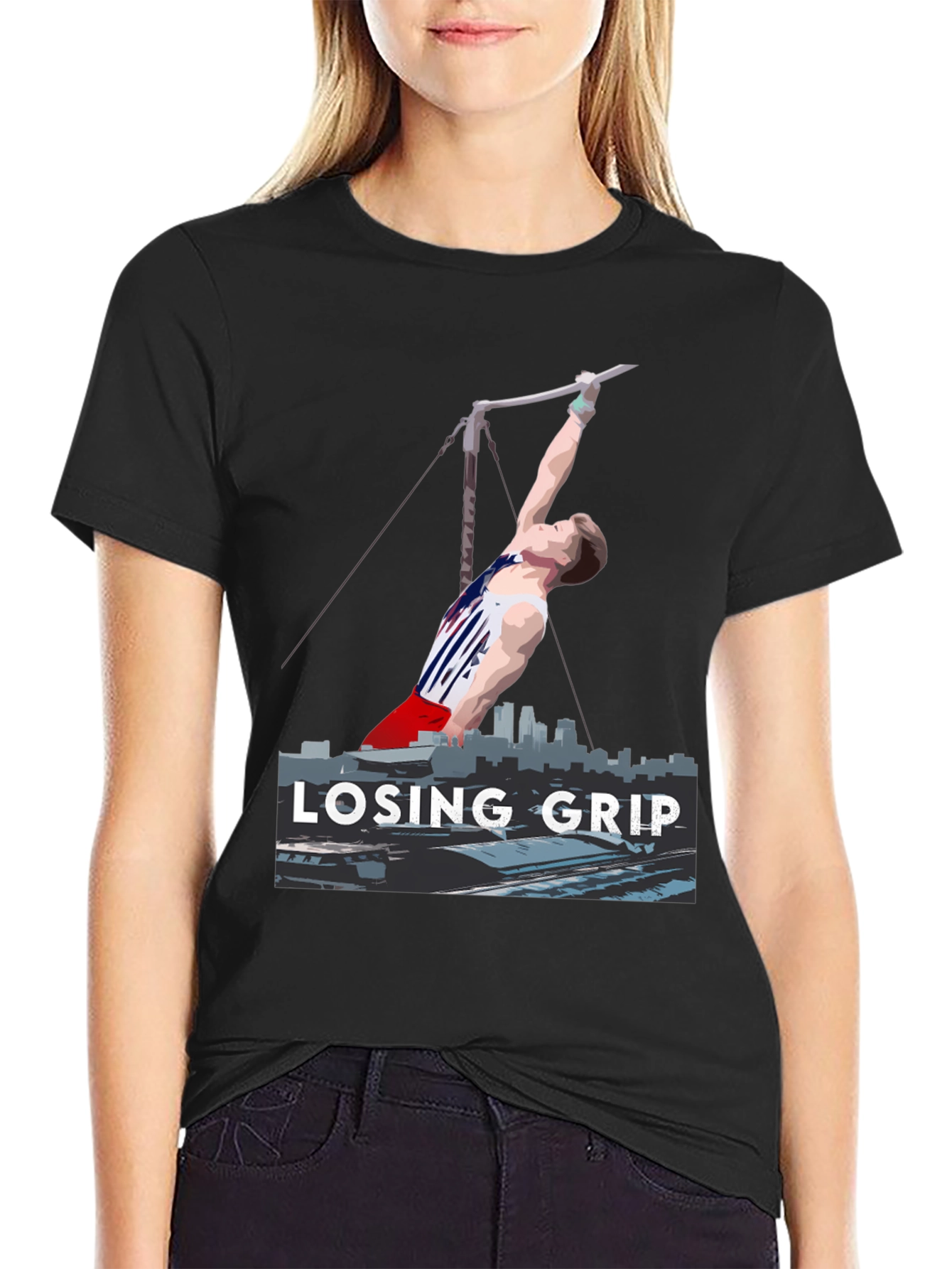 Black Losing Grip Gymnast Graphic T-Shirt view 2