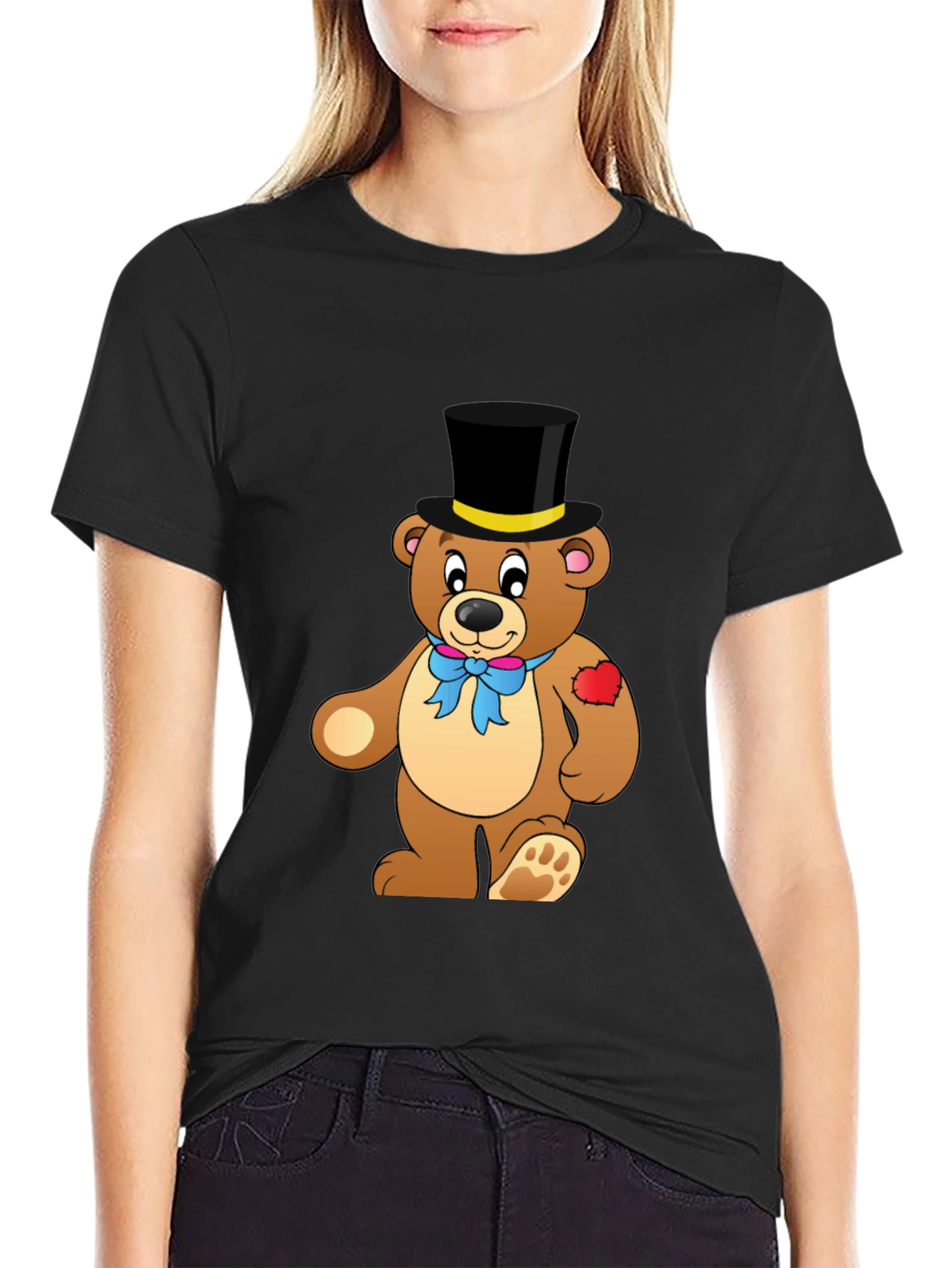 Black Teddy Bear Top Hat T-Shirt view 2