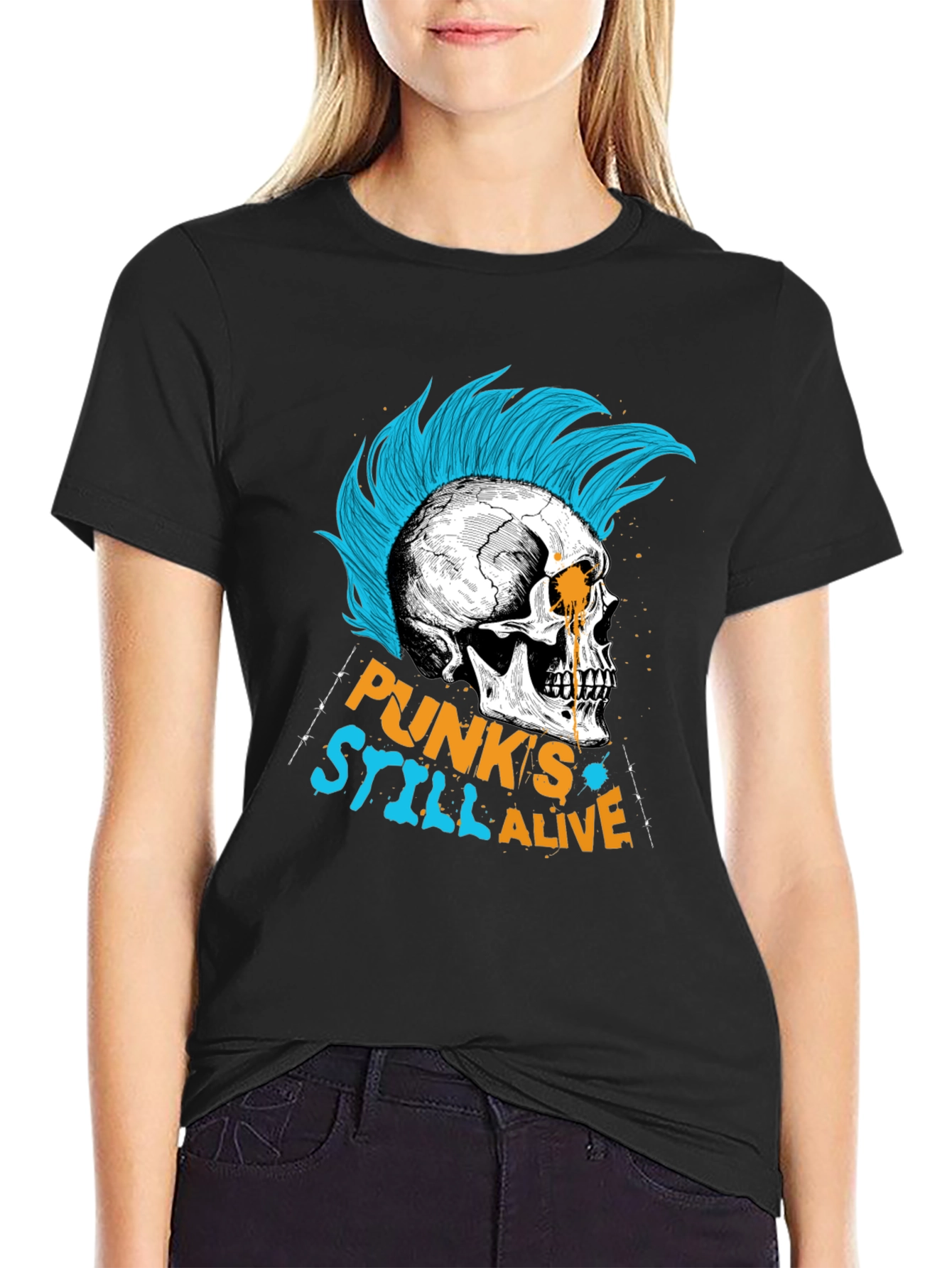 Black Punk's Still Alive Graphic Tee - Skull Design view 2