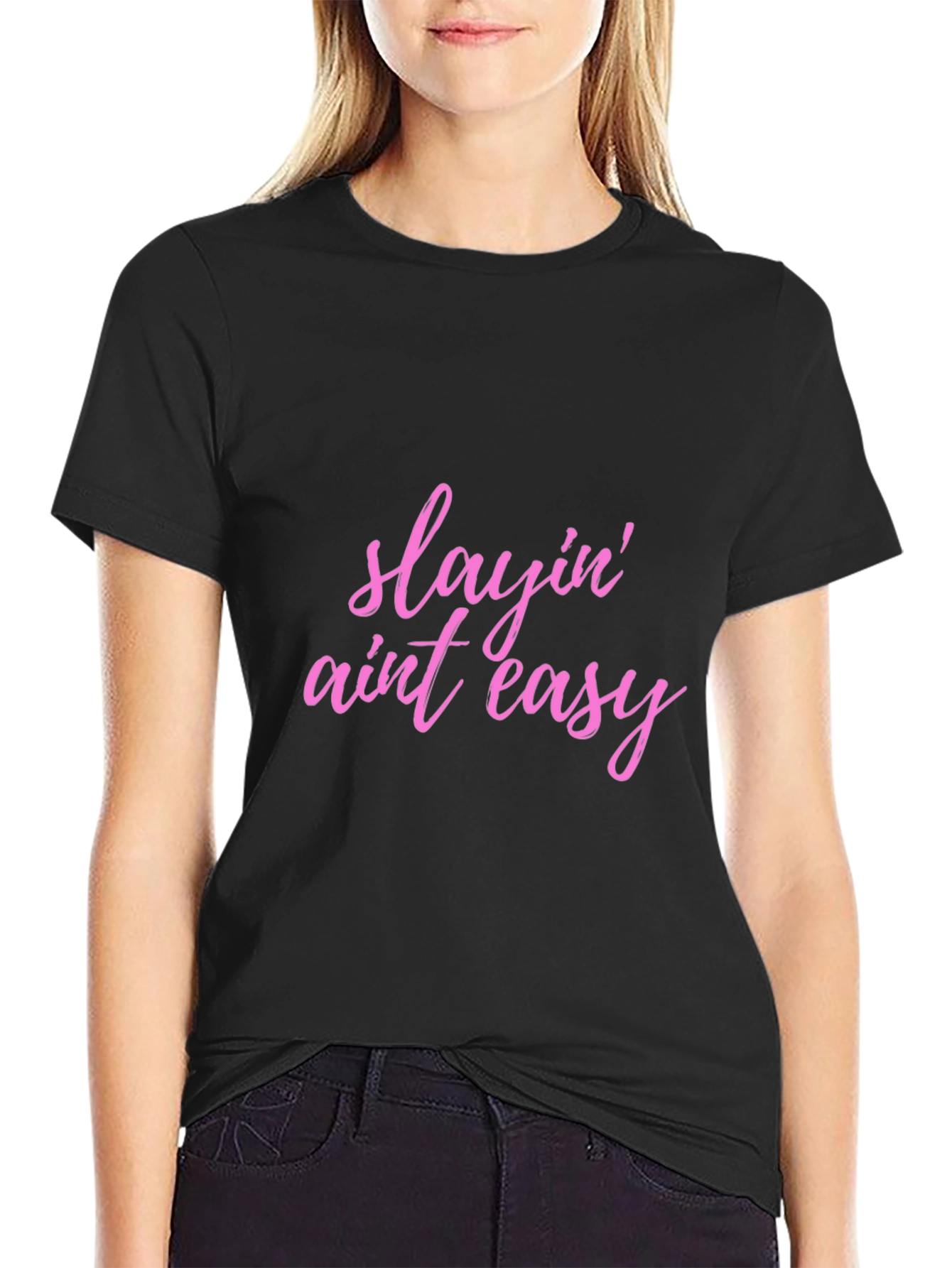 Black Slayin' Ain't Easy Black T-Shirt view 2