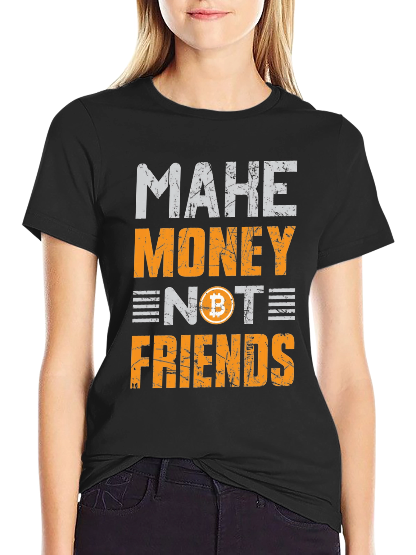 Black Make Money Not Friends Bitcoin Black T-Shirt view 2