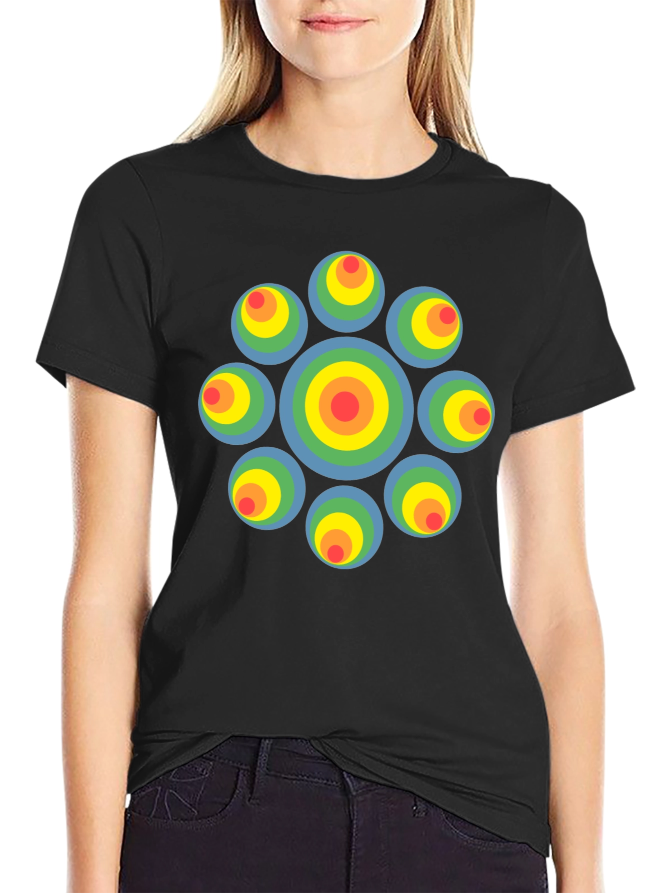 Black Retro Circle Graphic Black T-Shirt - Unique Design view 2