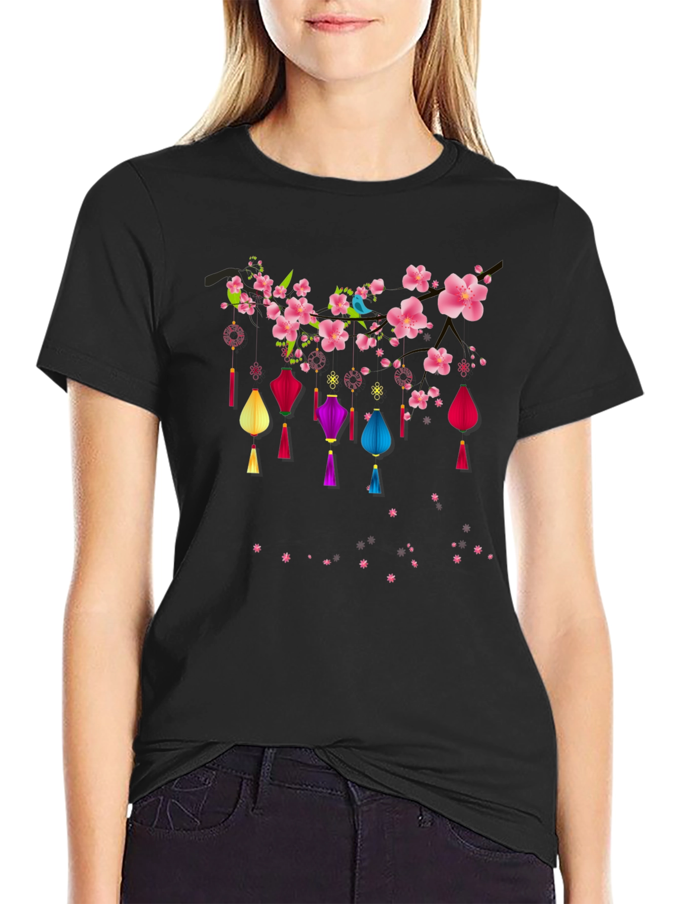 Black Floral Lantern Graphic Tee - Black view 2