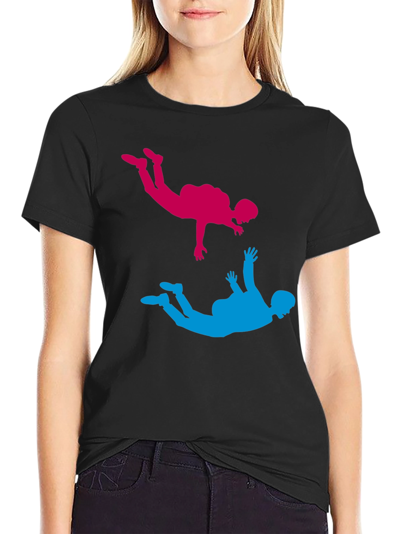 Black Skydiving Silhouette Graphic Tee - Black Cotton Blend view 2