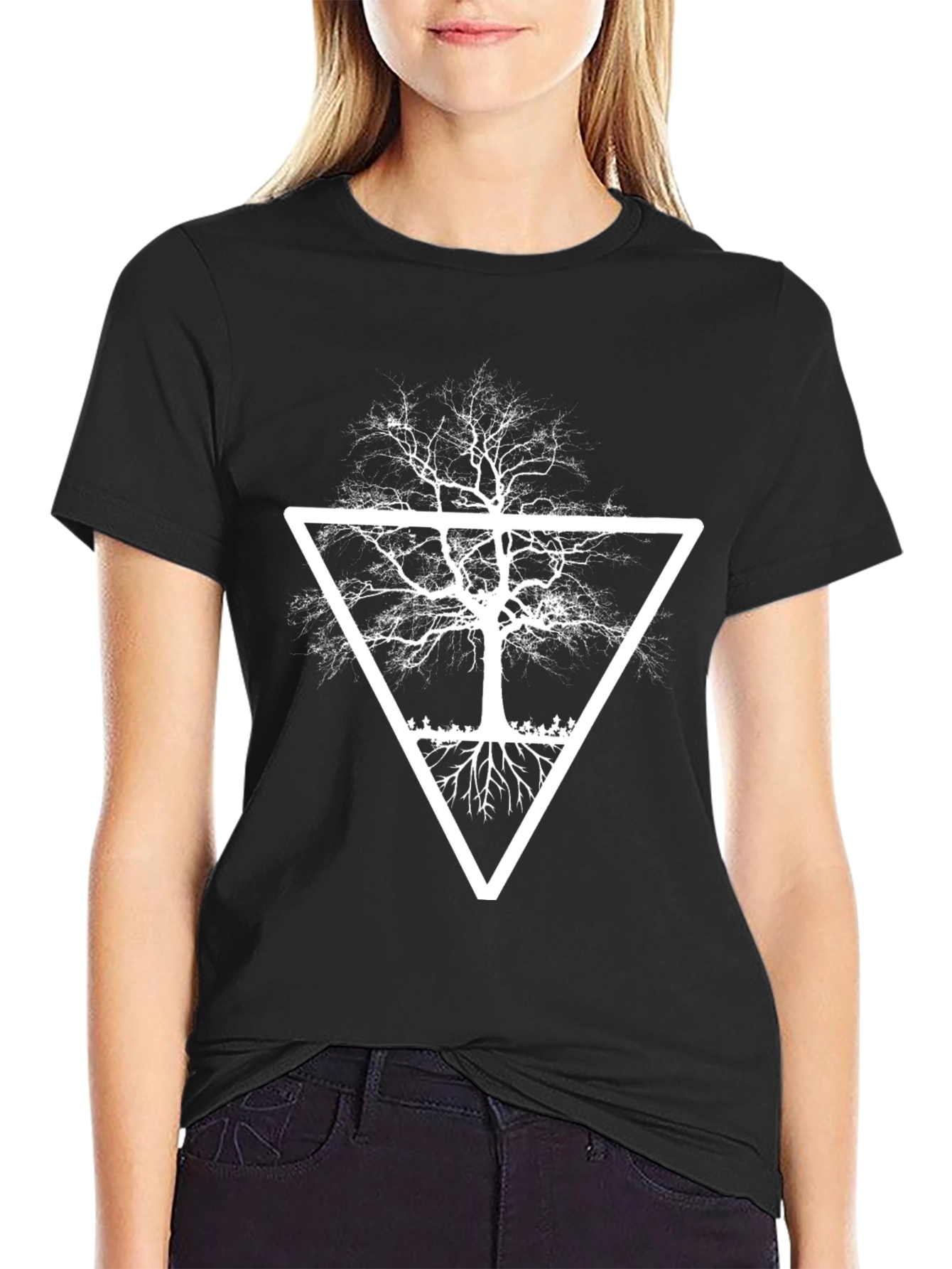 Black Abstract Tree Graphic Tee - Black Cotton Blend Shirt view 2