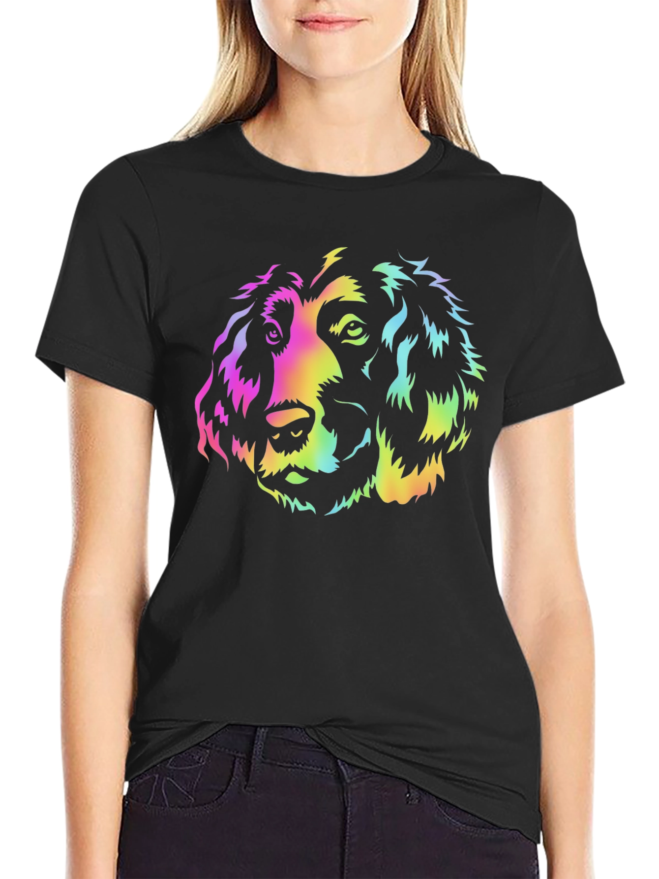 Black Rainbow Dog Graphic Black T-Shirt view 2