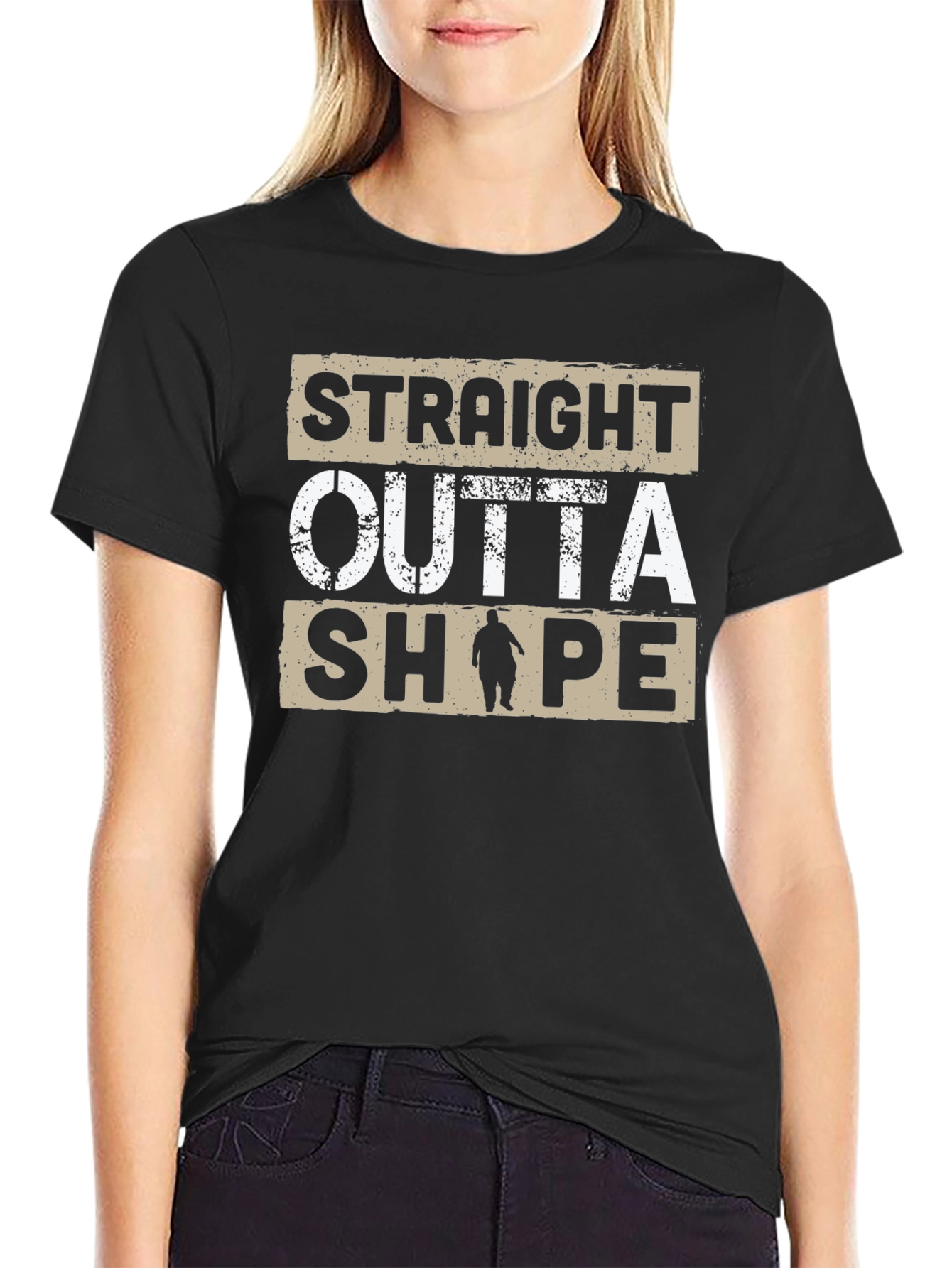 Black Straight Outta Shape T-Shirt - Funny Graphic Tee view 2