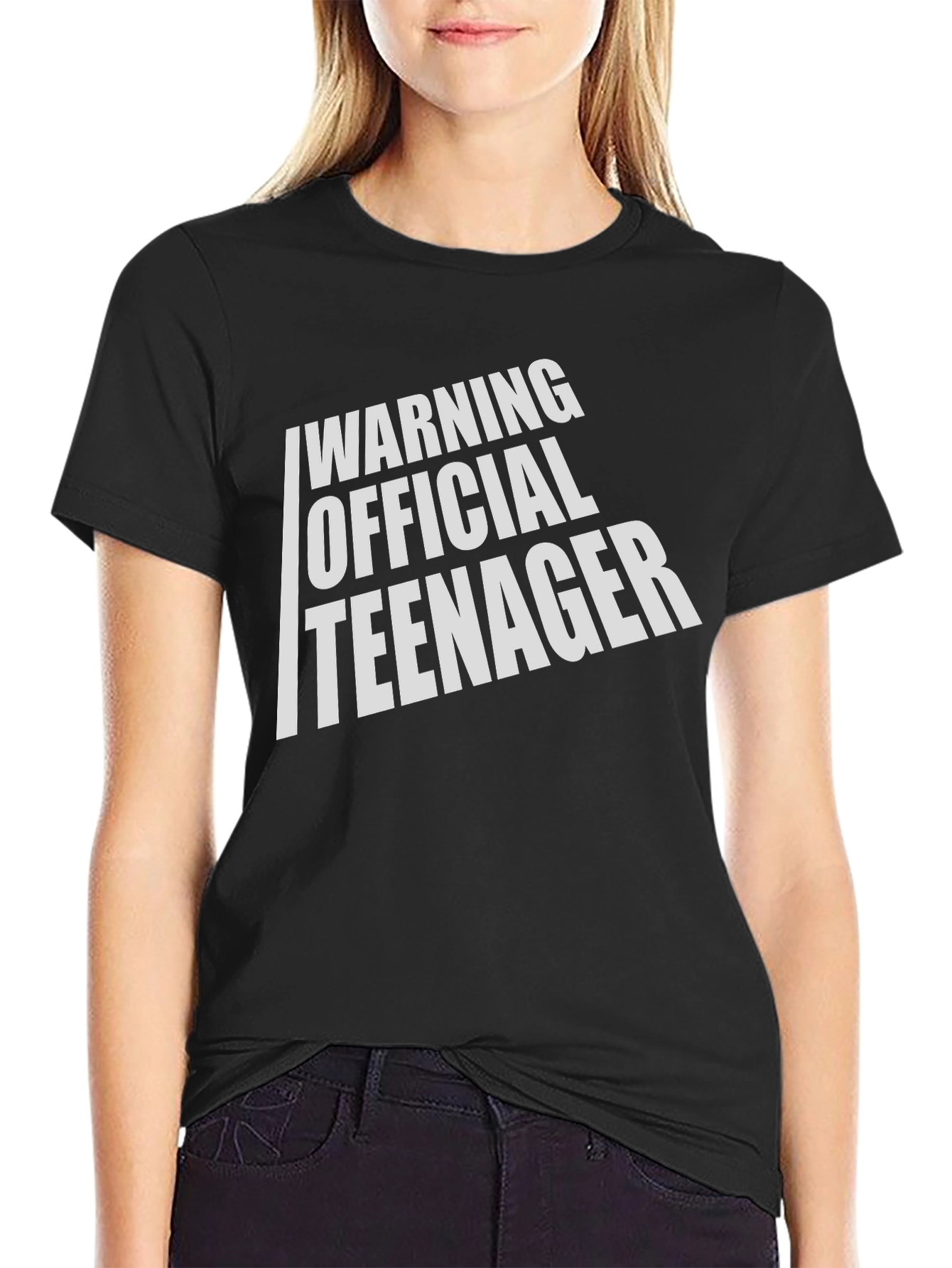 Black Warning Official Teenager T-Shirt - Black view 2