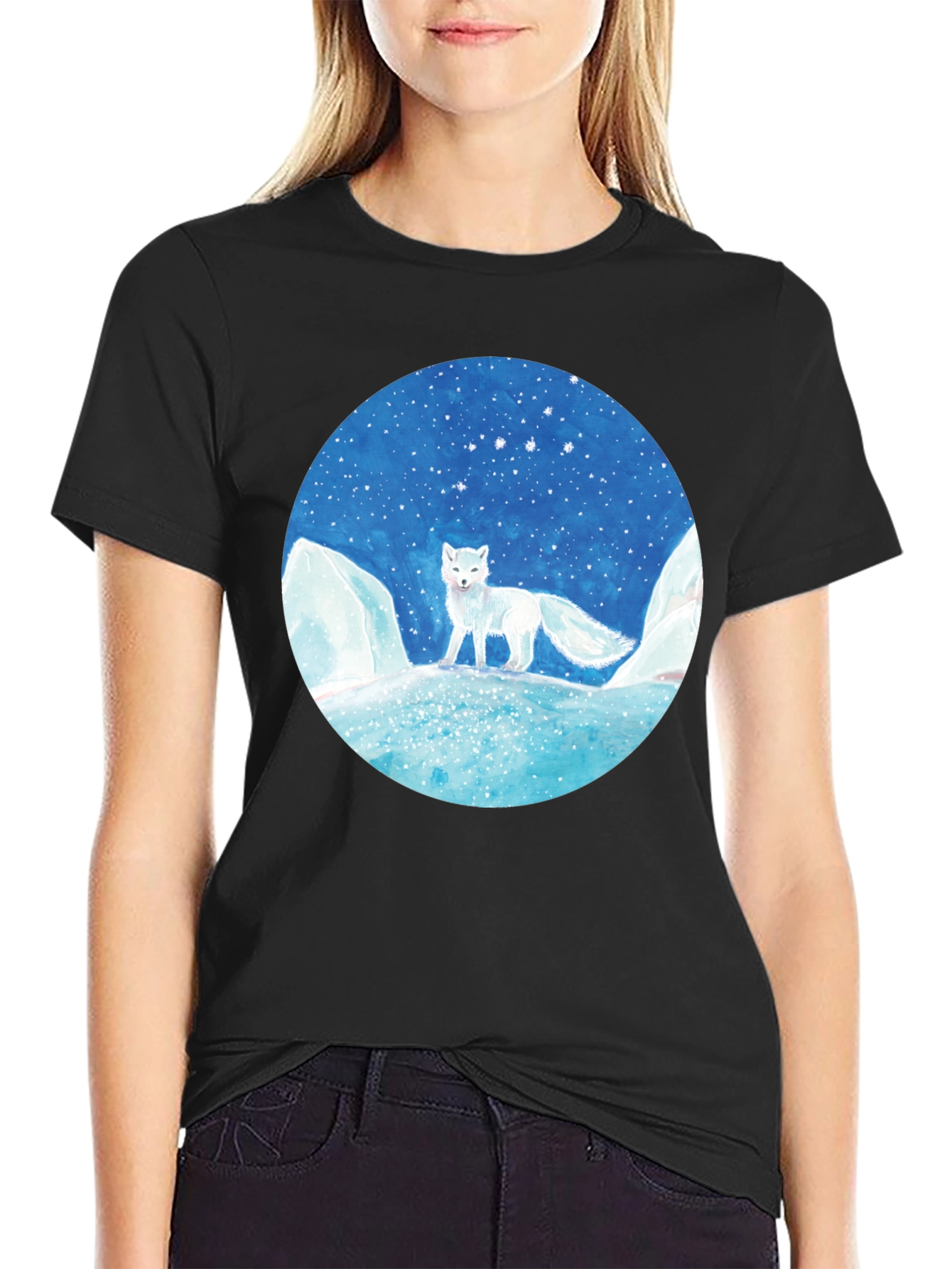 Black Arctic Fox Graphic Tee - Unisex Black T-Shirt view 2