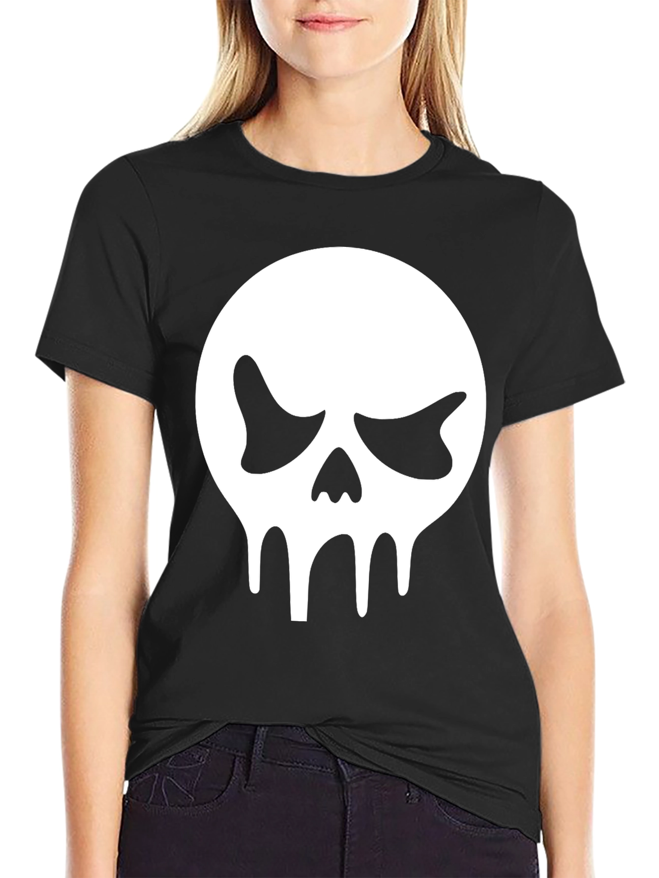 Black Skull Graphic Tee - Black Cotton T-Shirt view 2