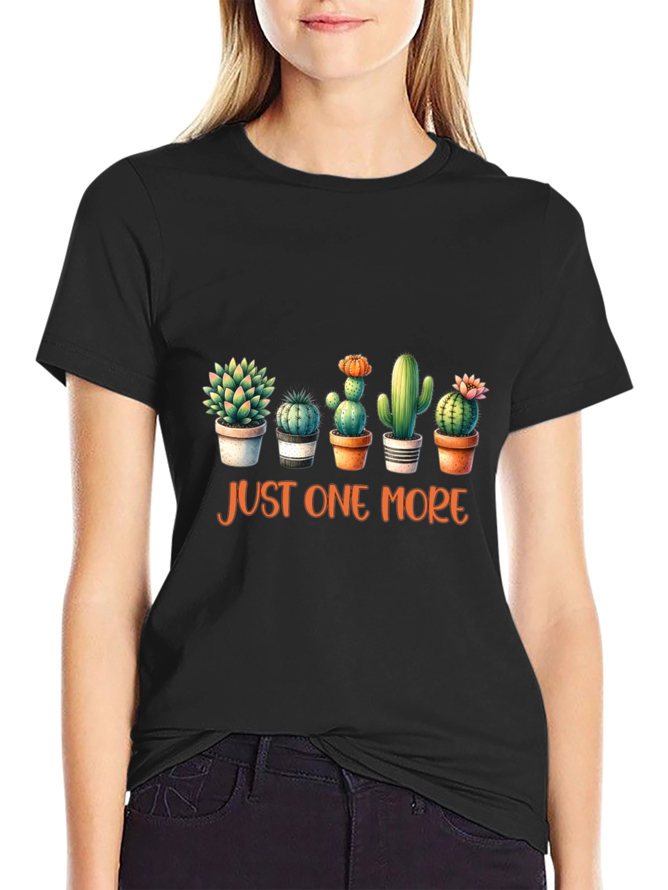 Black Cactus Lover Tee: Just One More Plant T-Shirt view 2