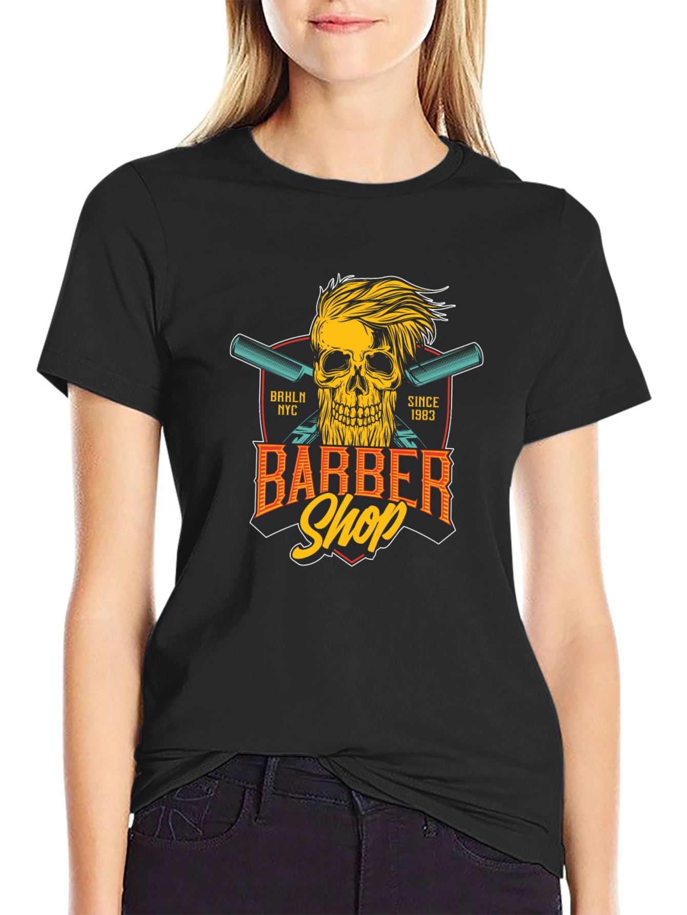 Black Barber Shop Skull T-Shirt - Est. 1983 view 2