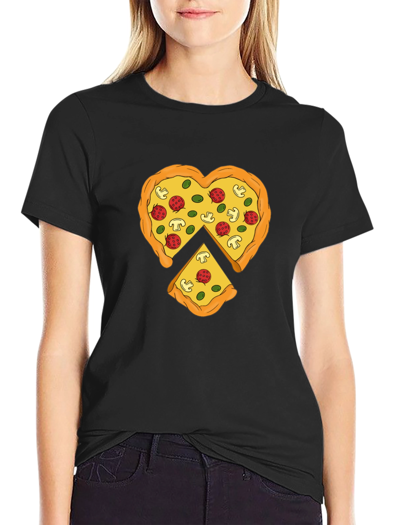 Black Pizza Heart Graphic Tee - Funny Food Lover T-Shirt view 2