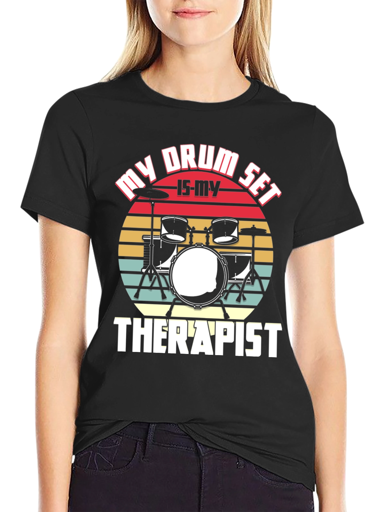 Black Drum Set Therapist Graphic Tee view 2