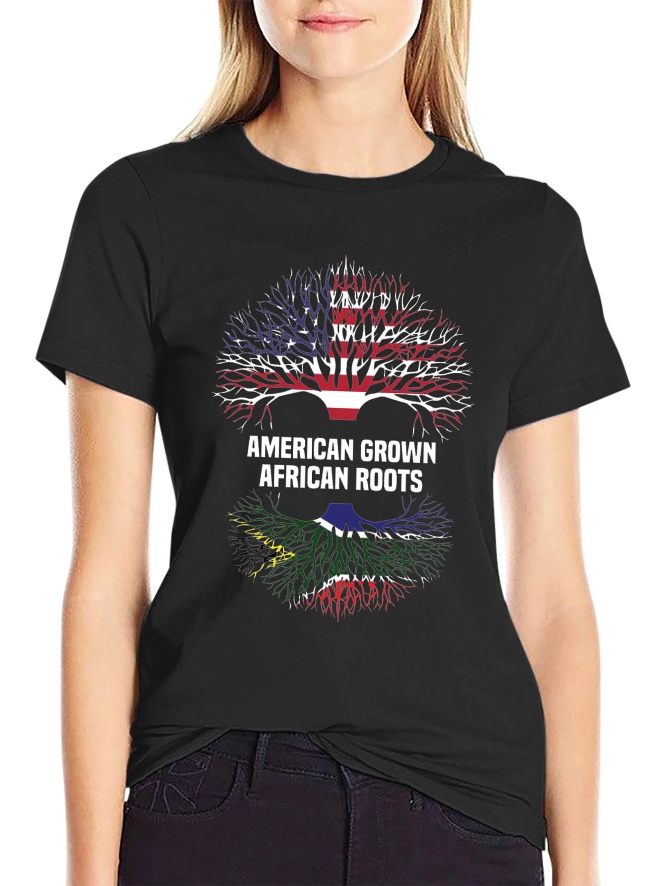 Black American Grown African Roots T-Shirt view 2