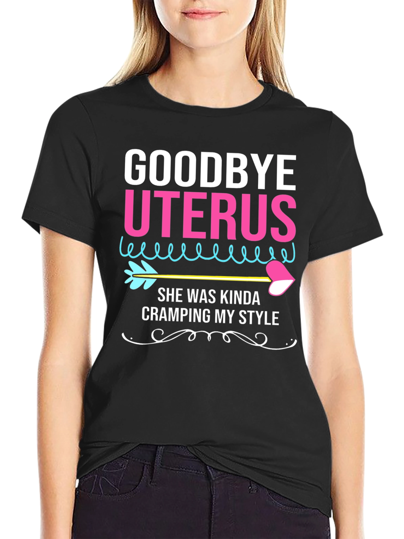 Black Goodbye Uterus Humor Graphic Tee view 2