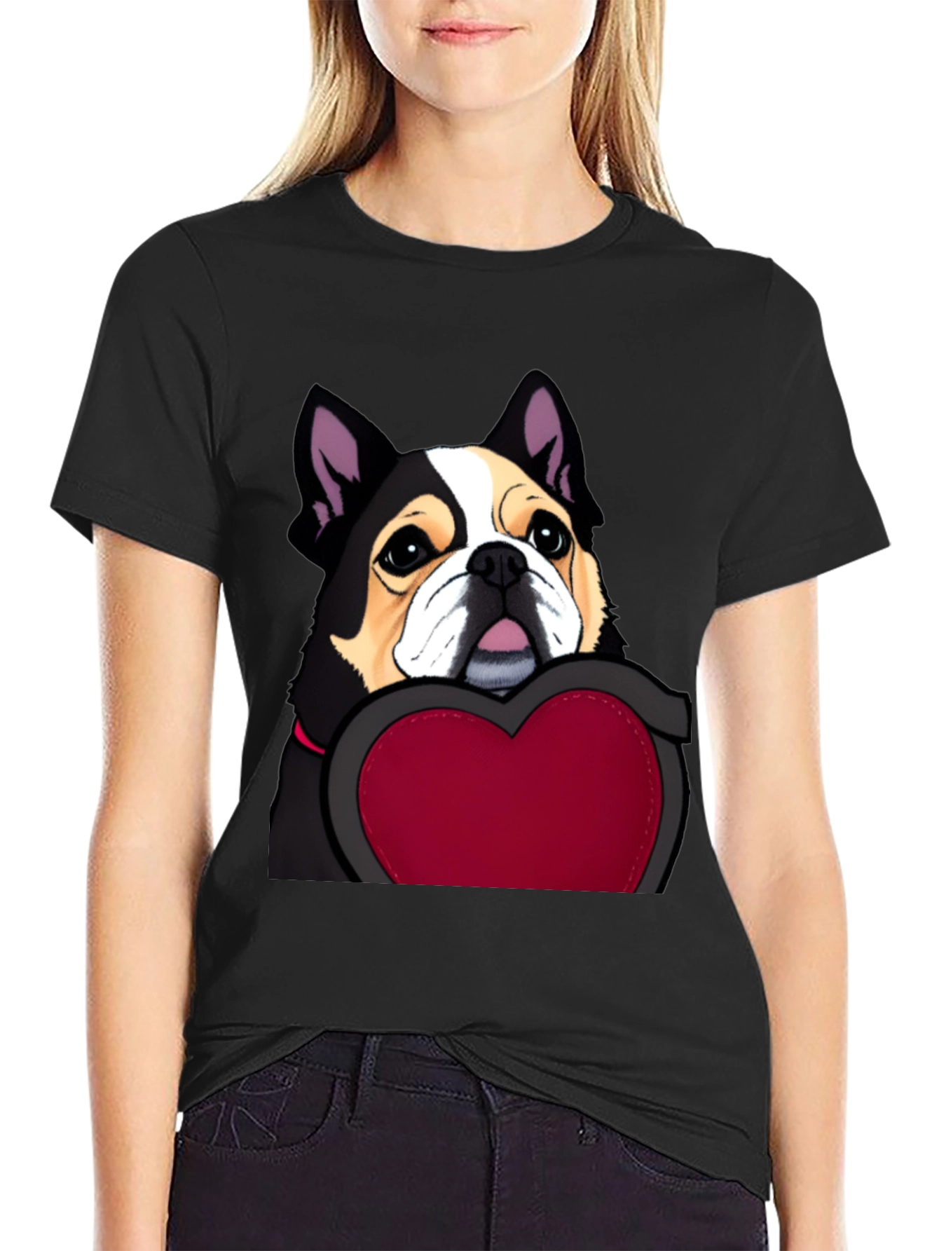 Black Dog with Heart Graphic Tee view 2