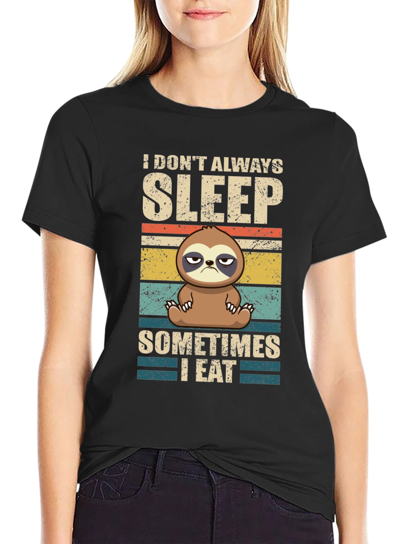 Black Funny Sloth T-Shirt - I Don't Always Sleep view 2