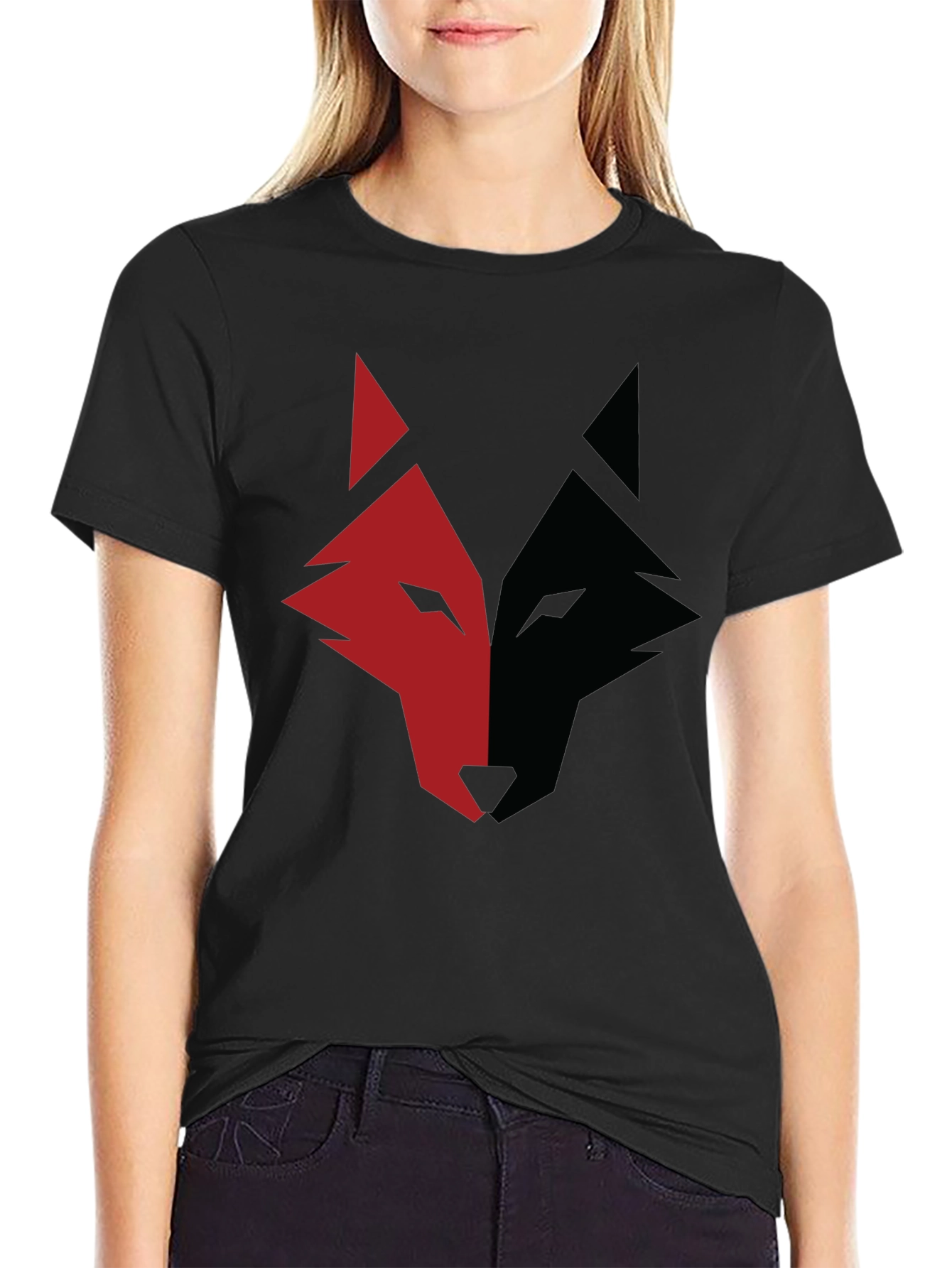 Black Red and Black Wolf Graphic Print T-Shirt view 2