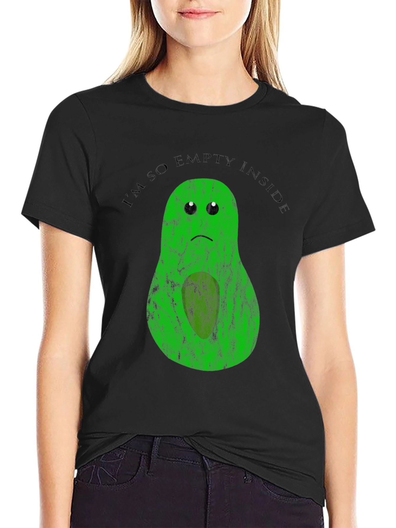 Black Sad Avocado T-Shirt - Empty Inside Graphic Tee view 2
