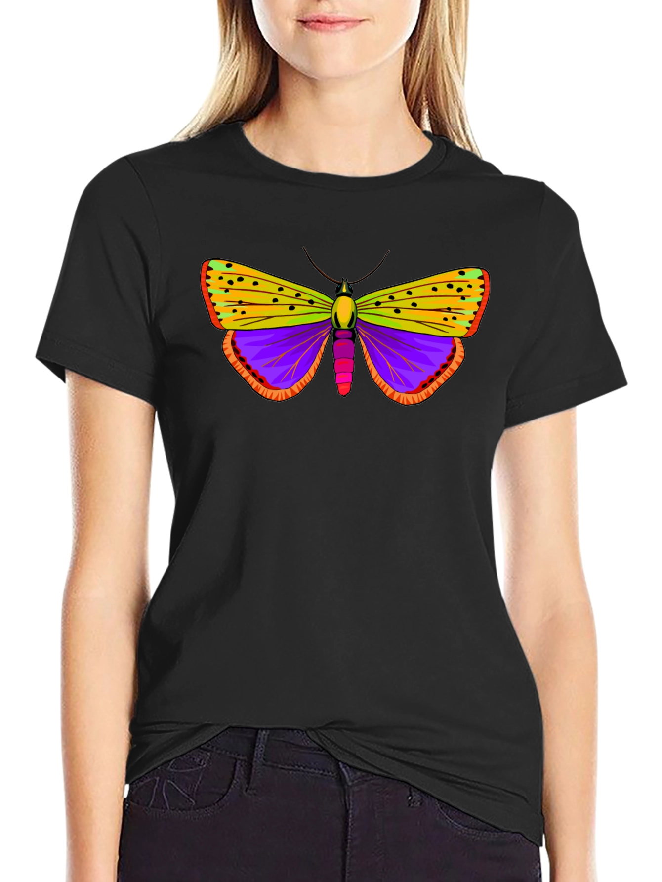 Black Butterfly Graphic Print Black T-Shirt view 2
