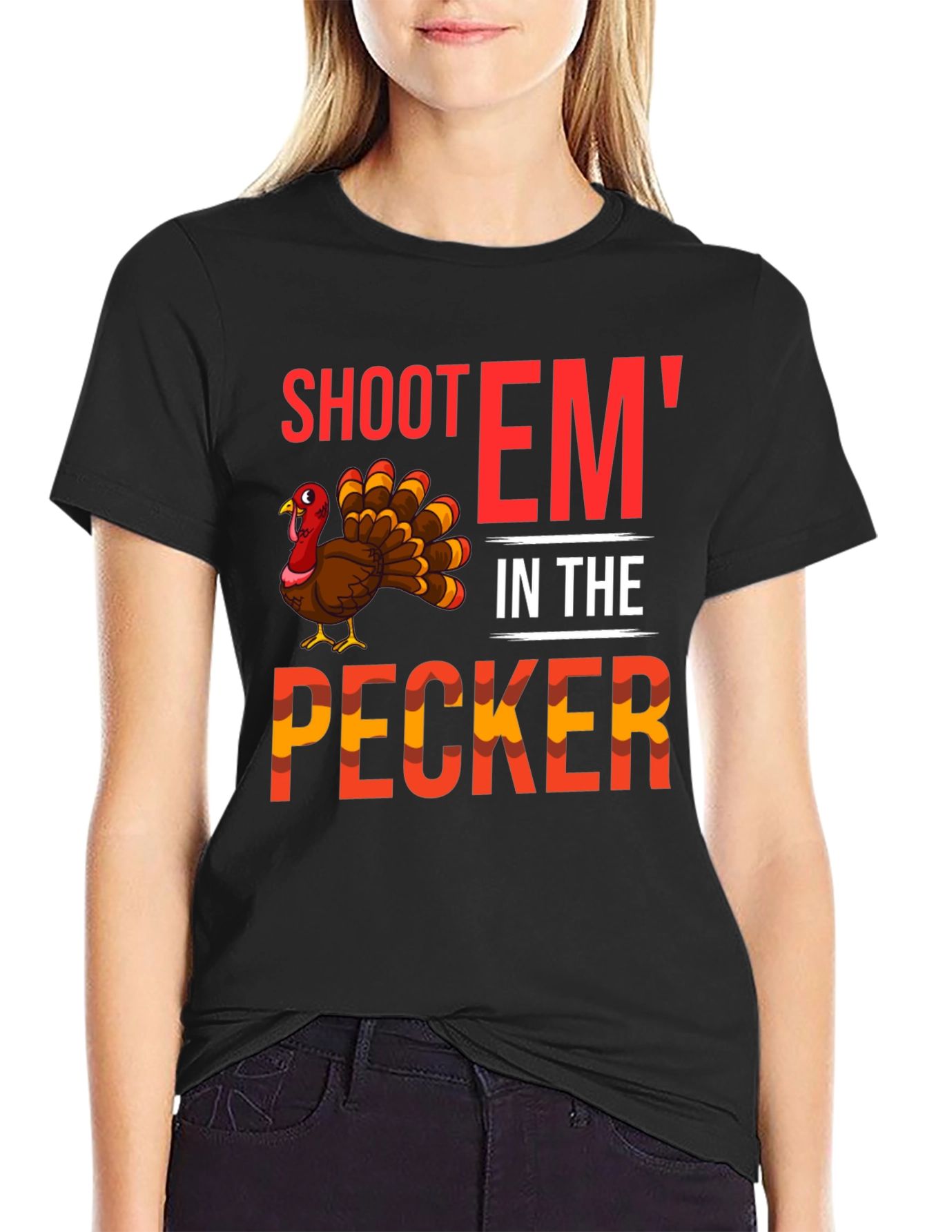 Black Shoot 'Em In The Pecker Turkey Graphic Tee view 2