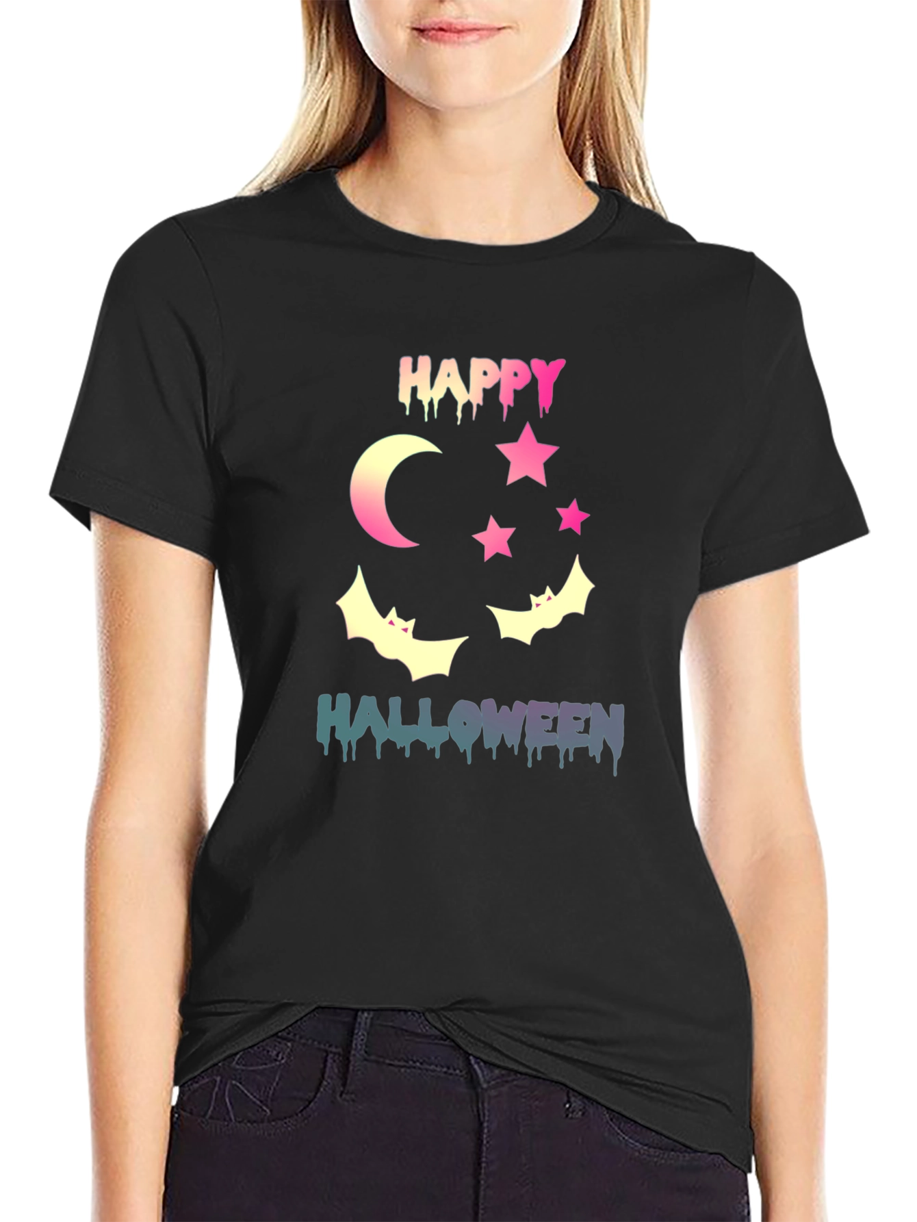 Black Happy Halloween Graphic T-Shirt view 2