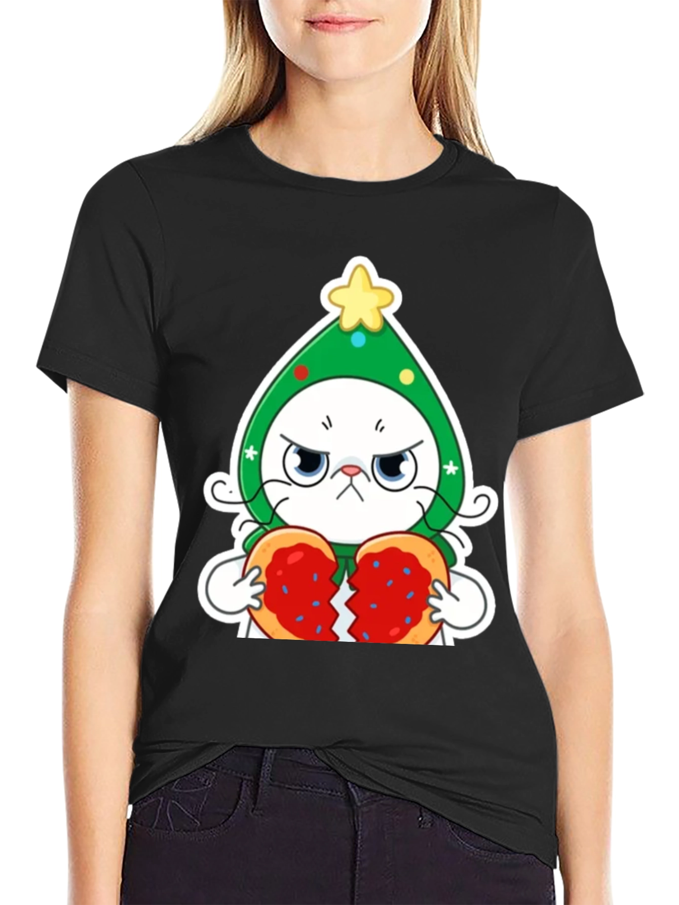 Black Grumpy Christmas Cat Unisex T-Shirt view 2