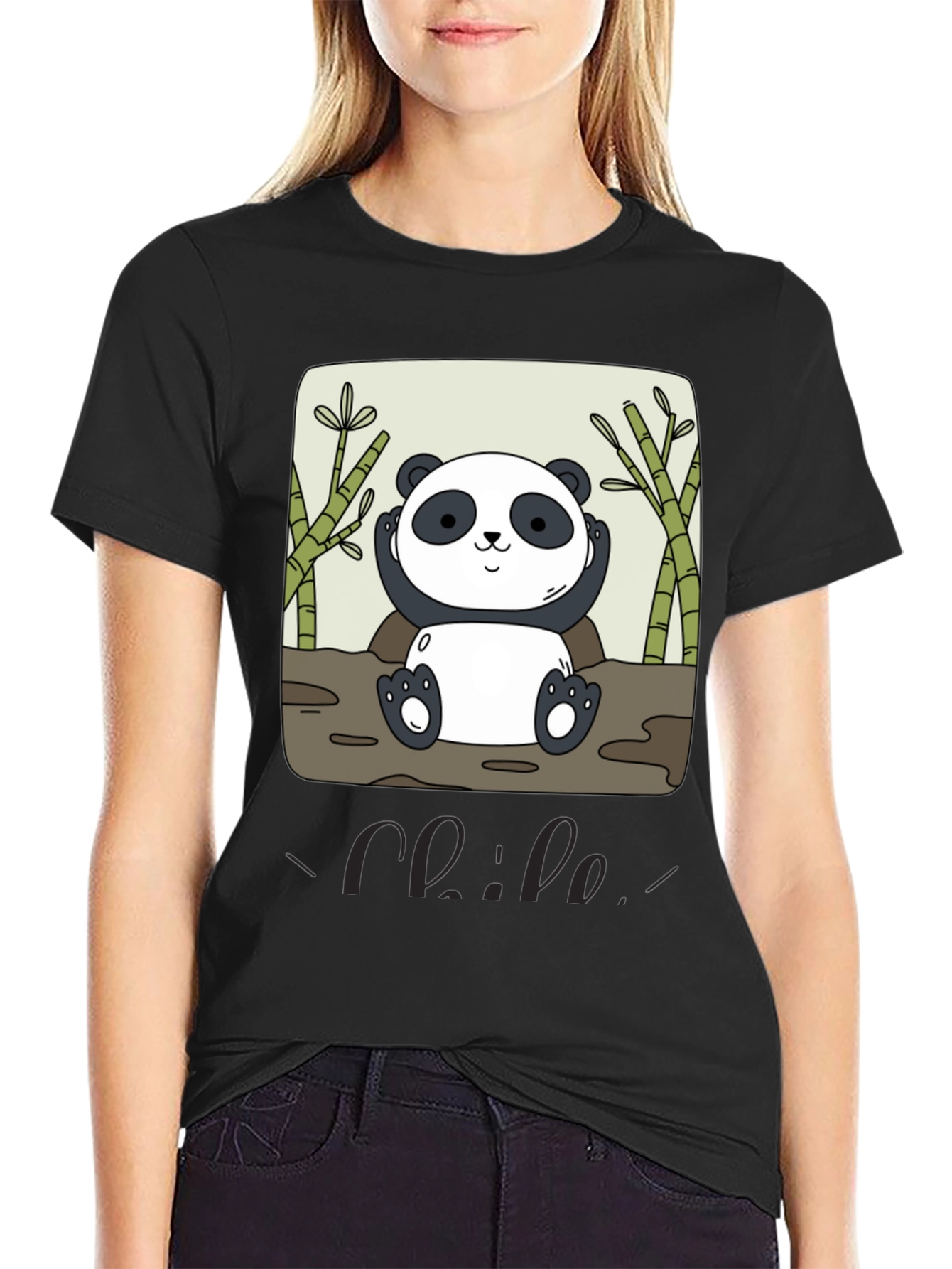 Black Panda Graphic Print T-Shirt - Casual Style view 2