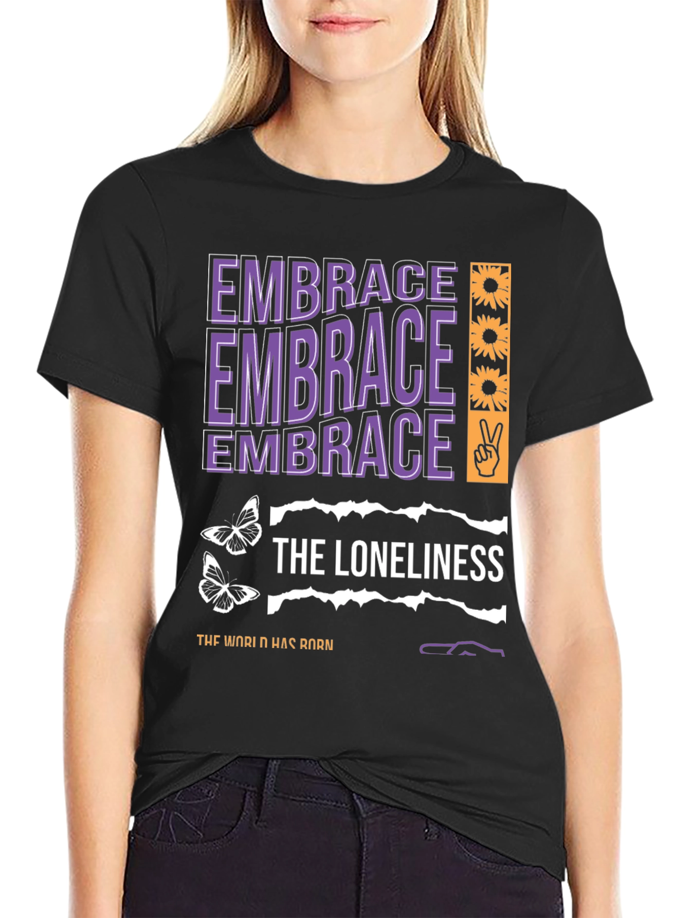 Black Embrace Loneliness Graphic Tee view 2